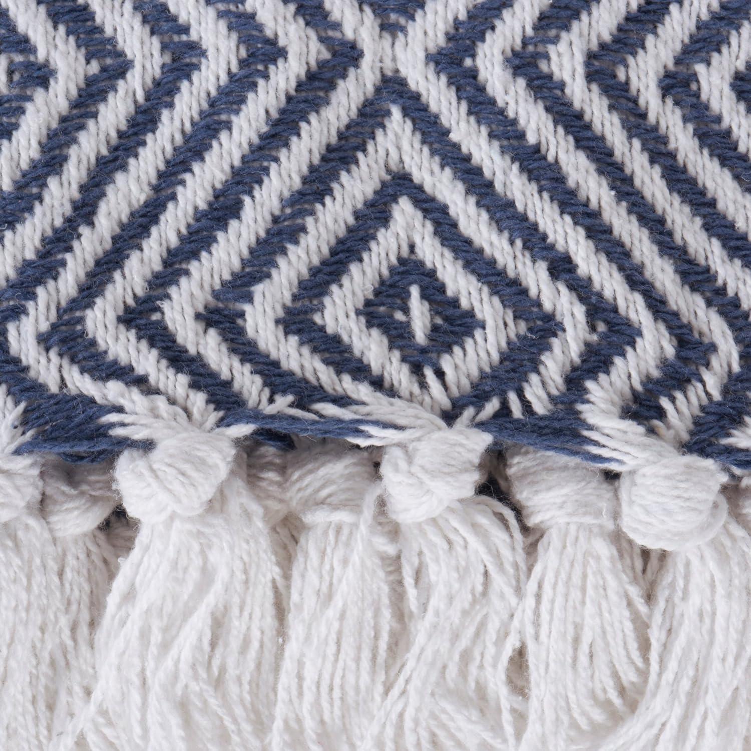 French Blue Diamond Geometric Cotton Throw Blanket