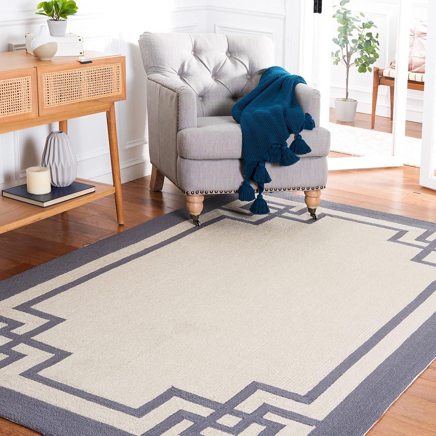 SAFAVIEH Four Seasons Yasim Bordered Area Rug, Ivory/Charcoal, 5' x 8'