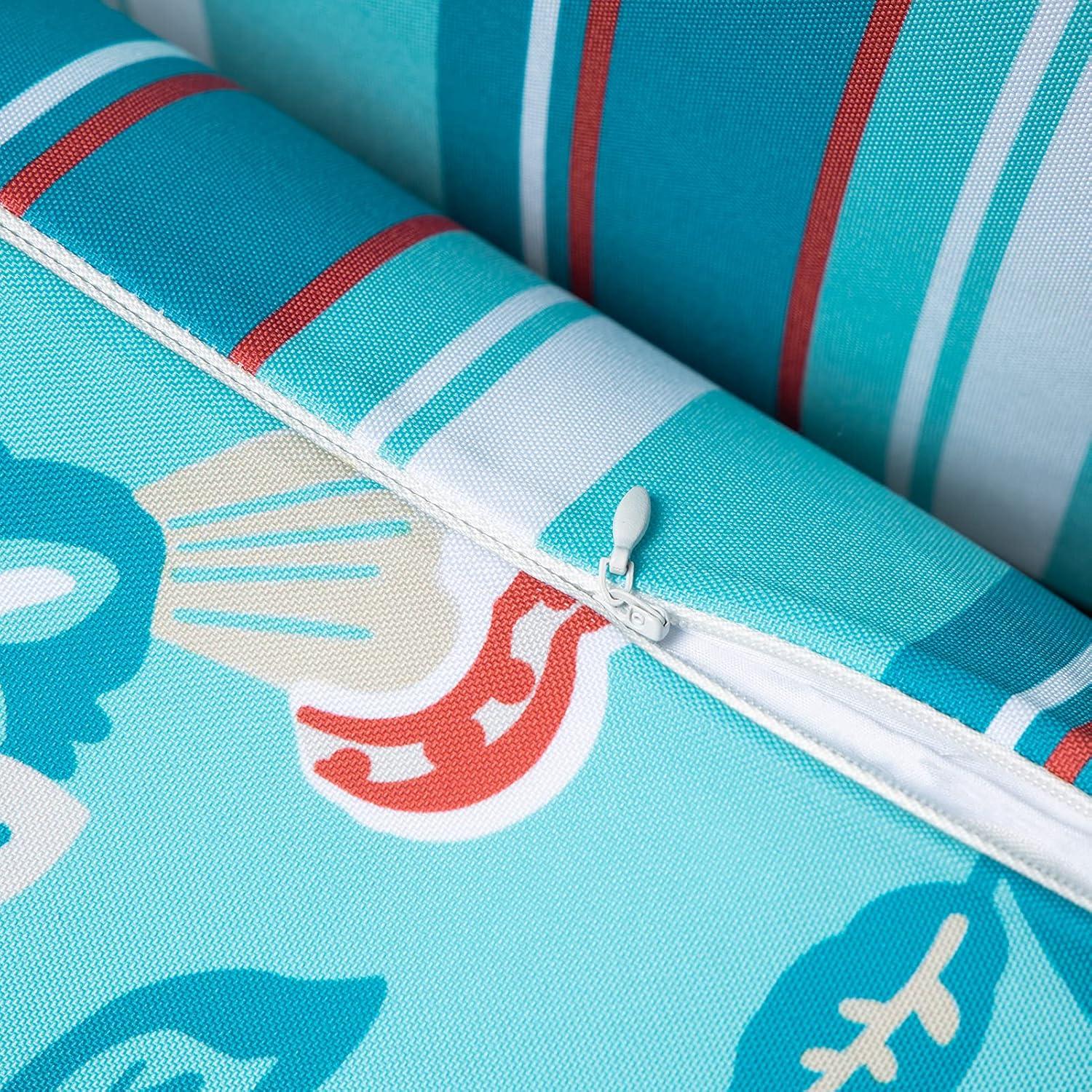 Turquoise Floral and Striped Waterproof Polyester Pillow Covers Set