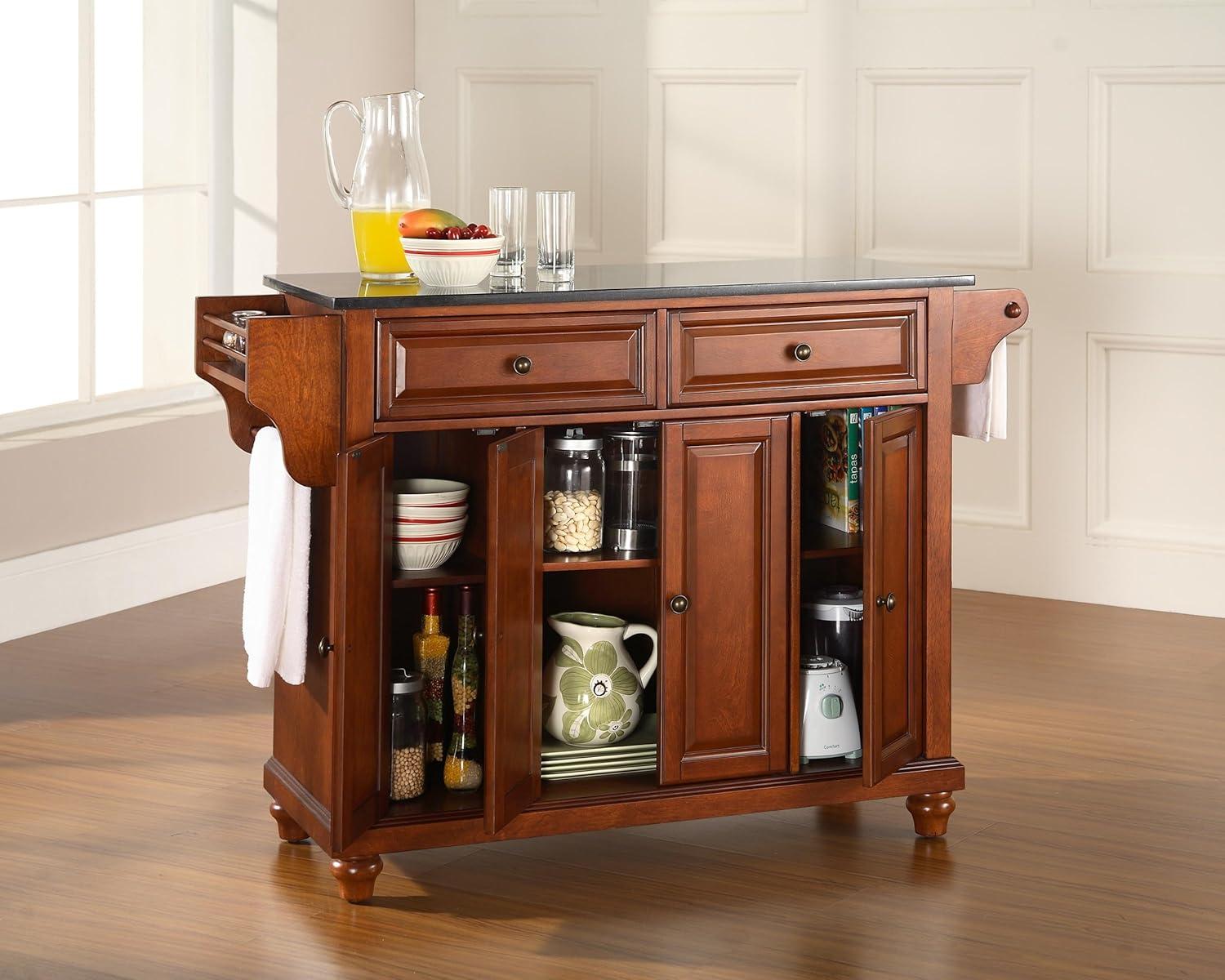 Crosley Furniture Cambridge Wood Kitchen Island in Cherry/Black