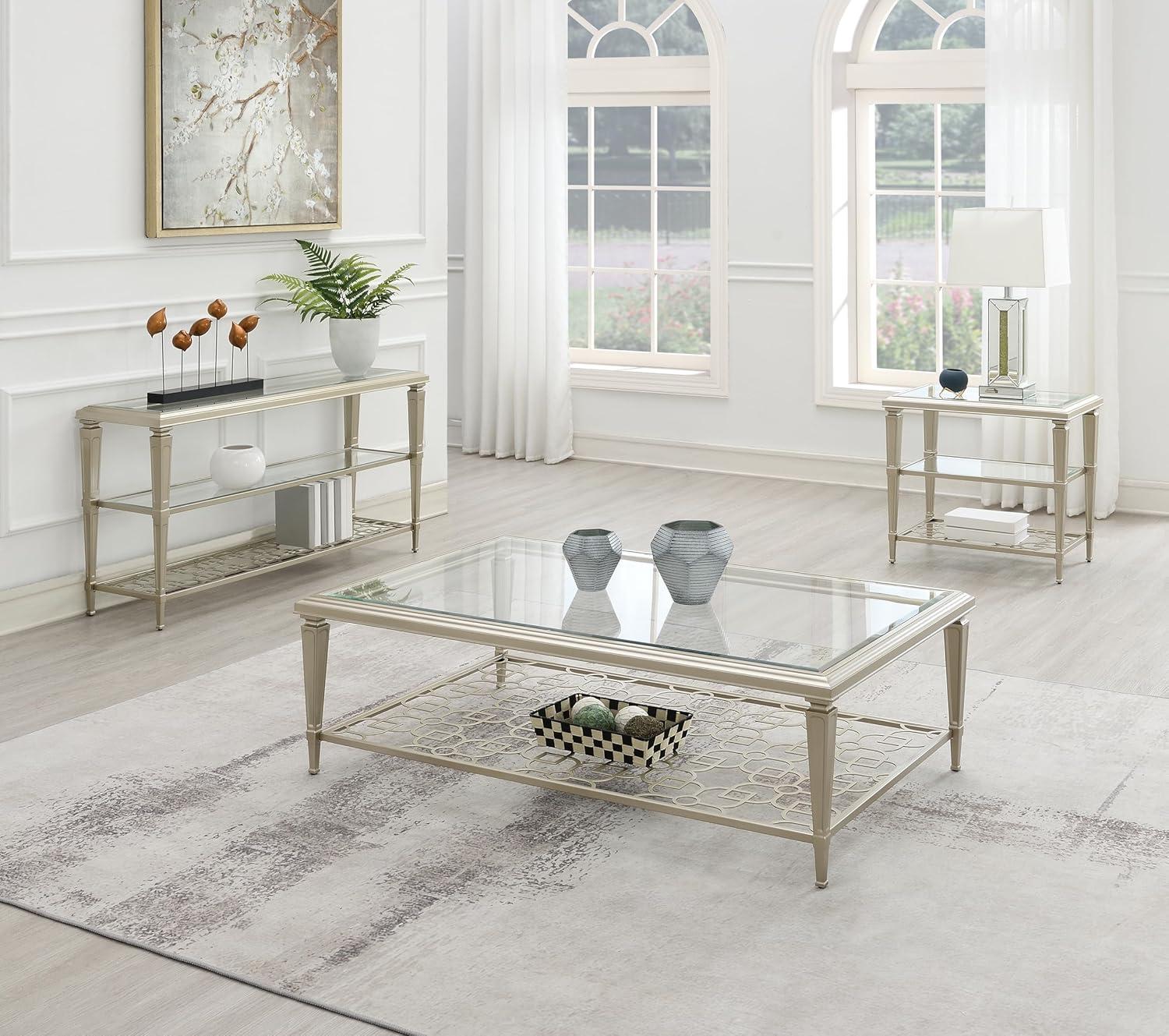 ACME Zaba Metal and Tempered Glass Rectangular End Table in Silver and Clear