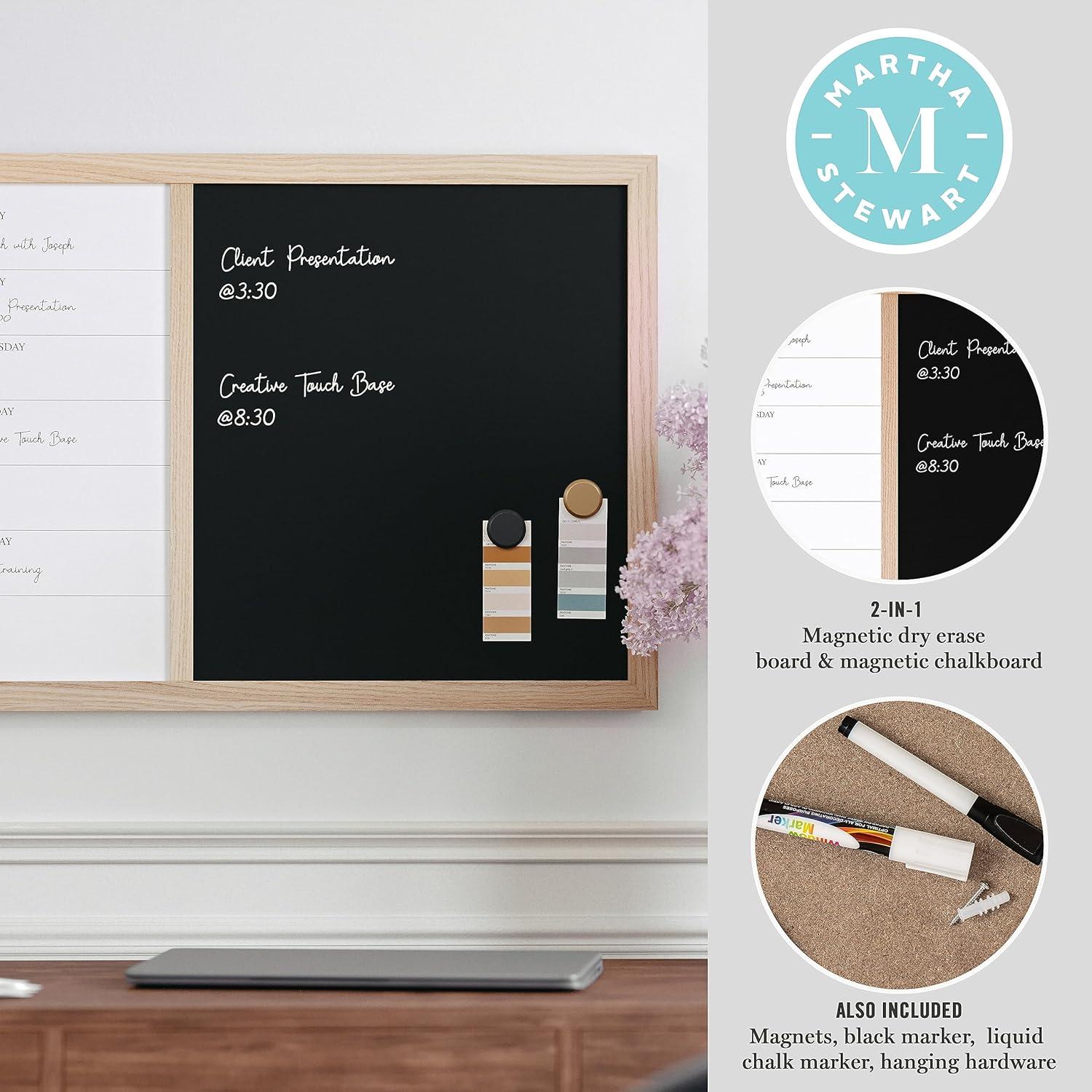 Thomas Martha Stewart Magnetic Weekly Calendar Dry Erase Board and Chalk Board with Liquid Chalk Marker