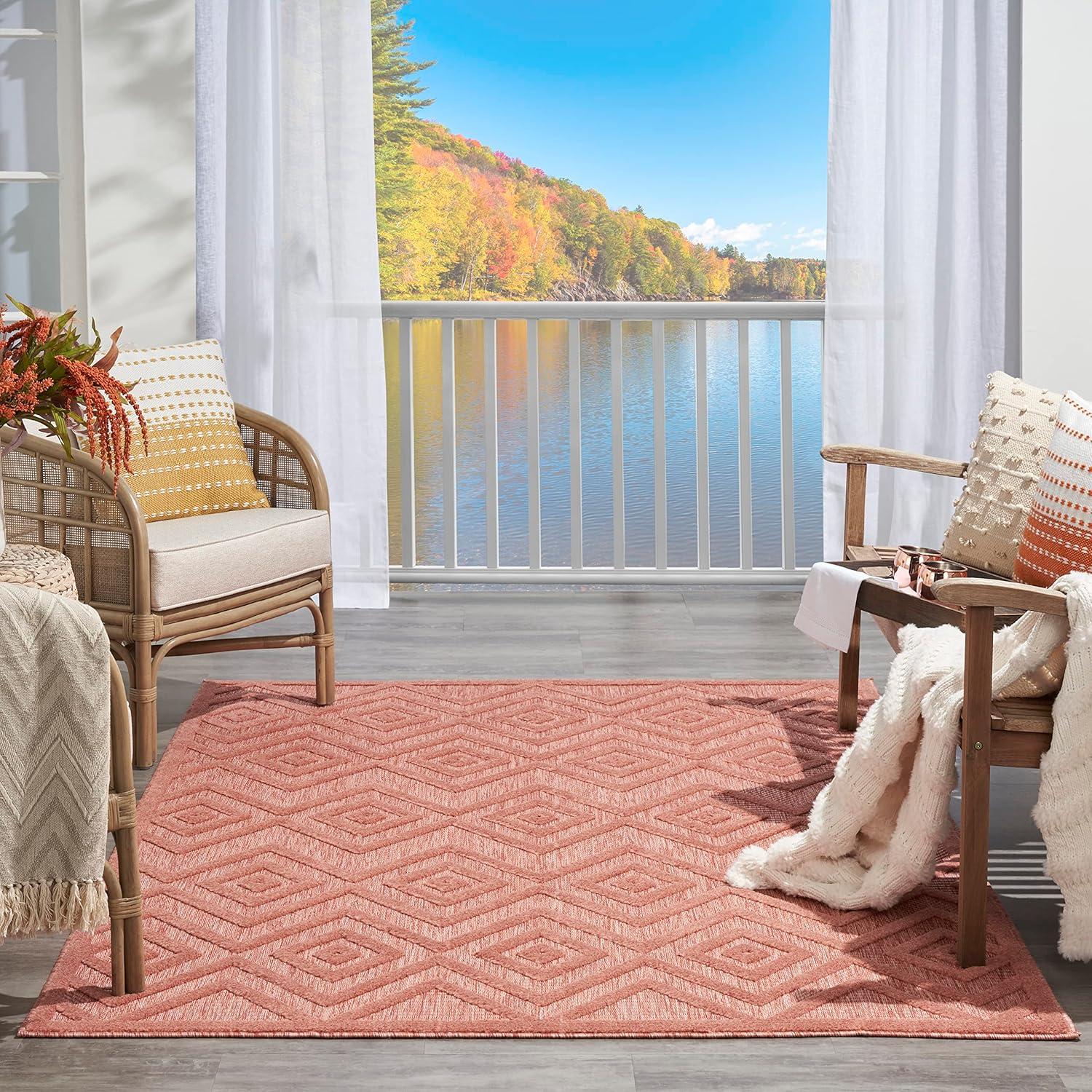 Nourison Versatile Diamond Geometric Flatweave Indoor Outdoor Area Rug Coral/Orange 6' x 9'