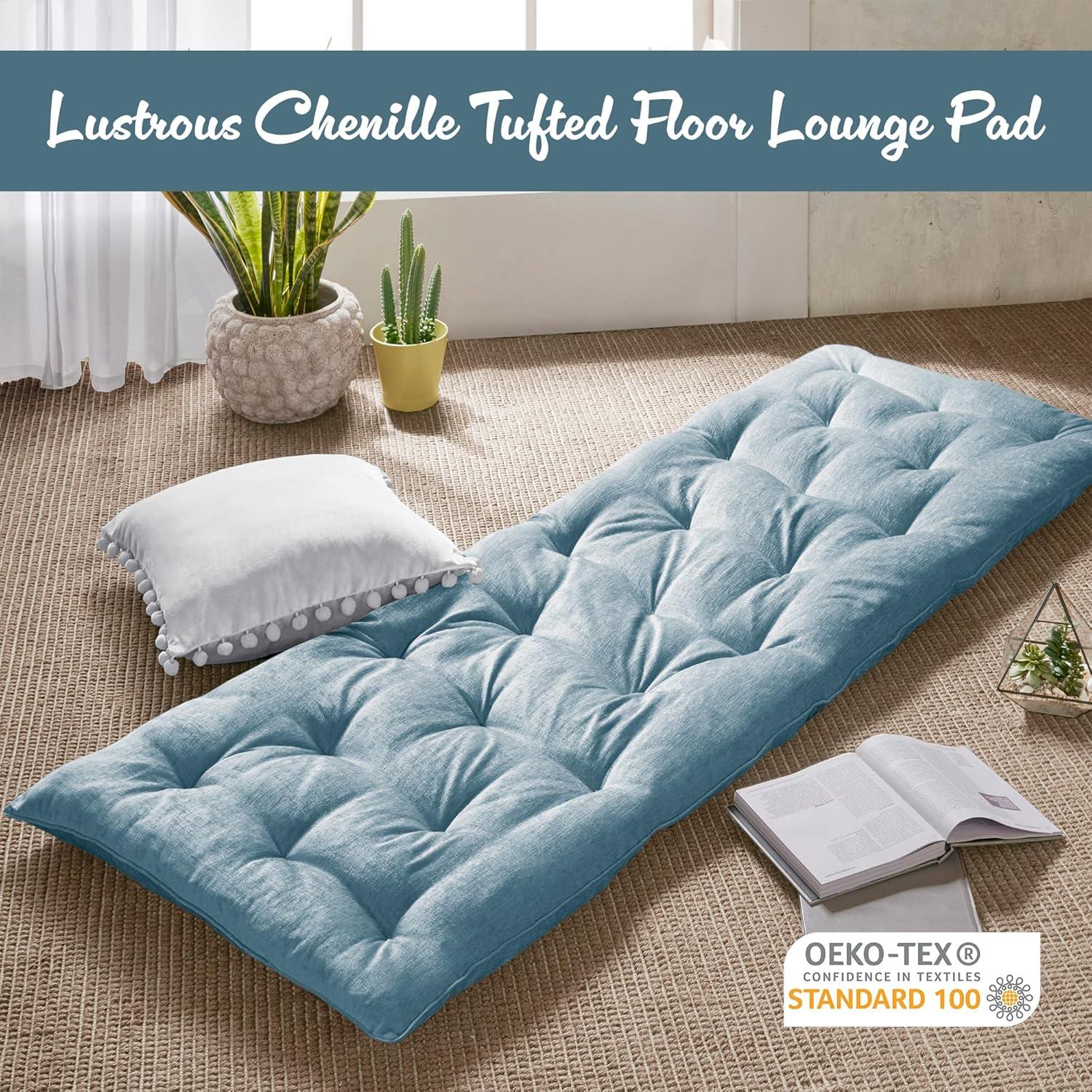 Intelligent Design Edelia Polyester Chenille Long Floor Cushion in Aqua Blue