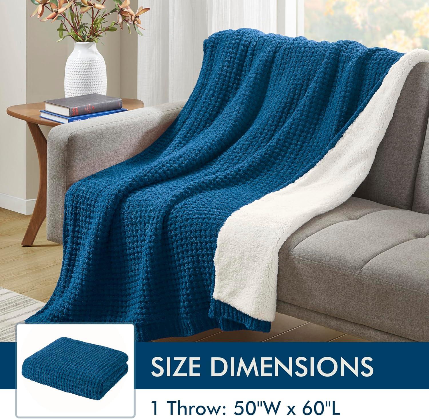 50"x60" Eden Waffle Knit Chenille Throw Blanket Navy Blue - Madison Park