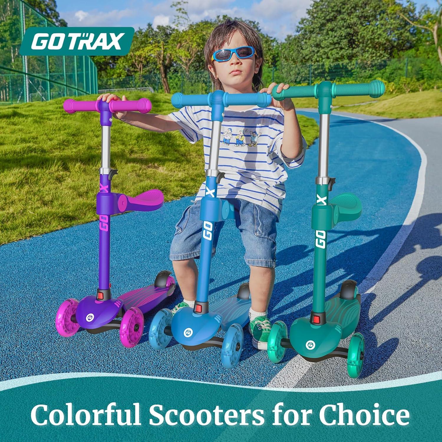 GOTRAX KS3 3 Wheel Kids Scooter with Folding Seat,Light-Up Scooter Suitable for Boys&Girls Ages 2~8, Blue