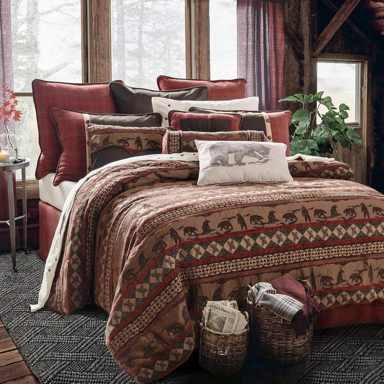 Queen Red and Brown Cotton Country Bedspread Set