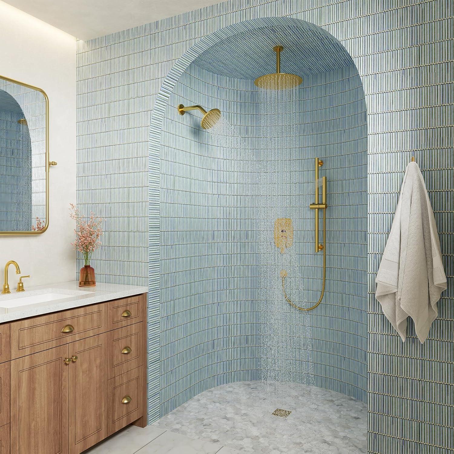 Rainfall Symphony 12inch Dual Showerhead Temperature Display Shower System with 2 in 1 Slider Bar Shower Handheld