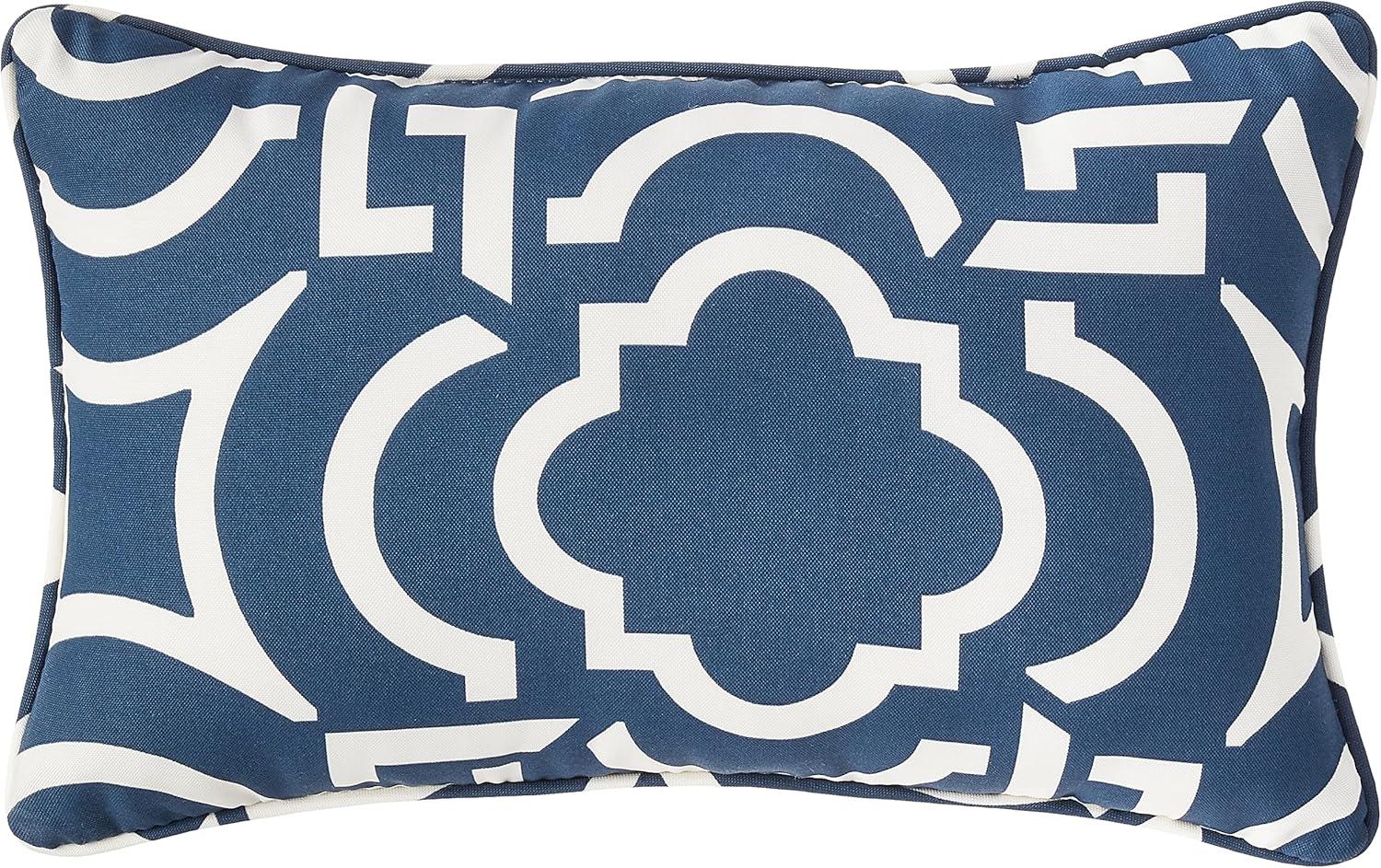 Navy and White Geometric Rectangular Outdoor Pillow Set