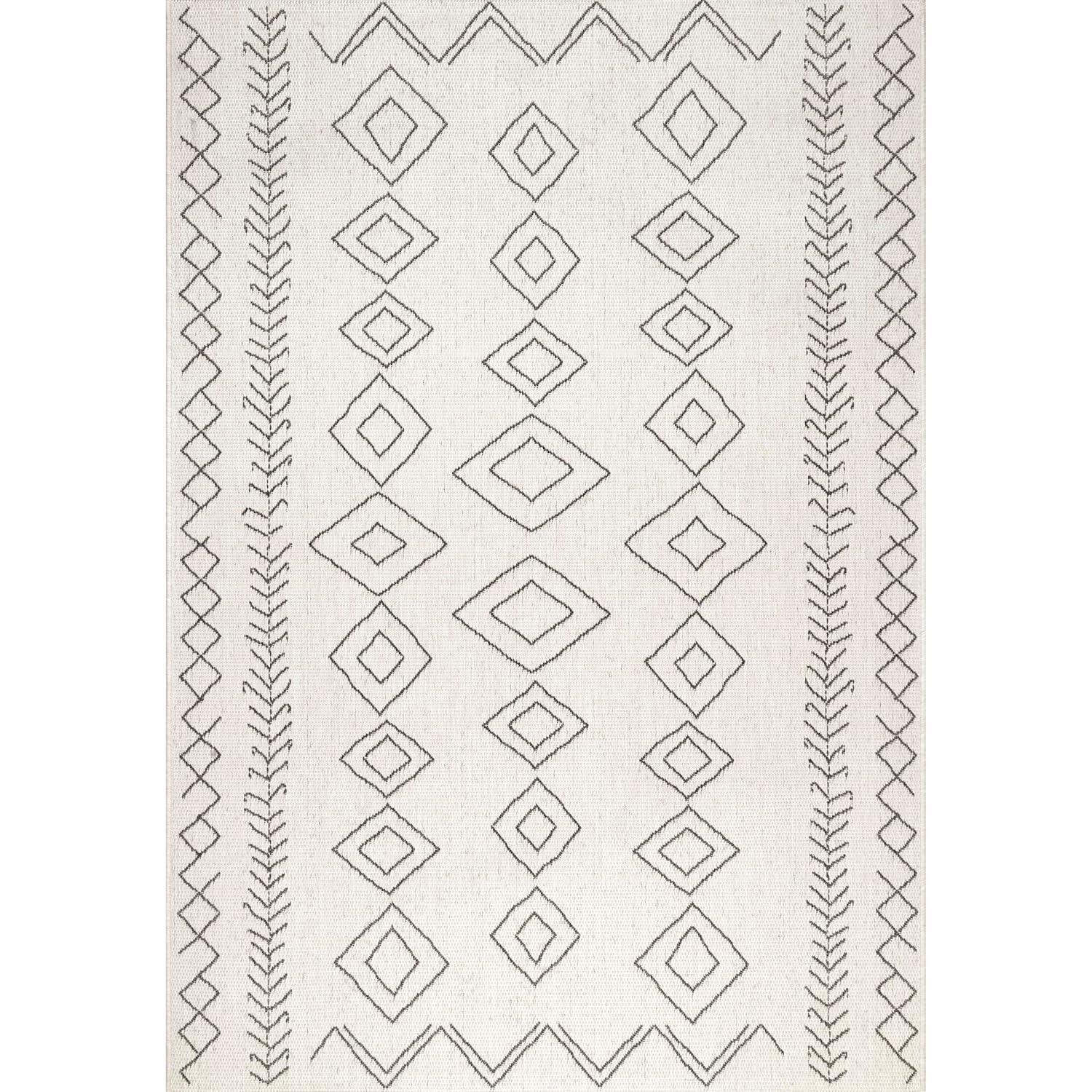 Ezri Diamond Indoor/Outdoor Area Rug for Living Room Patio Deck Front Porch Kitchen, Ivory/Dark Grey