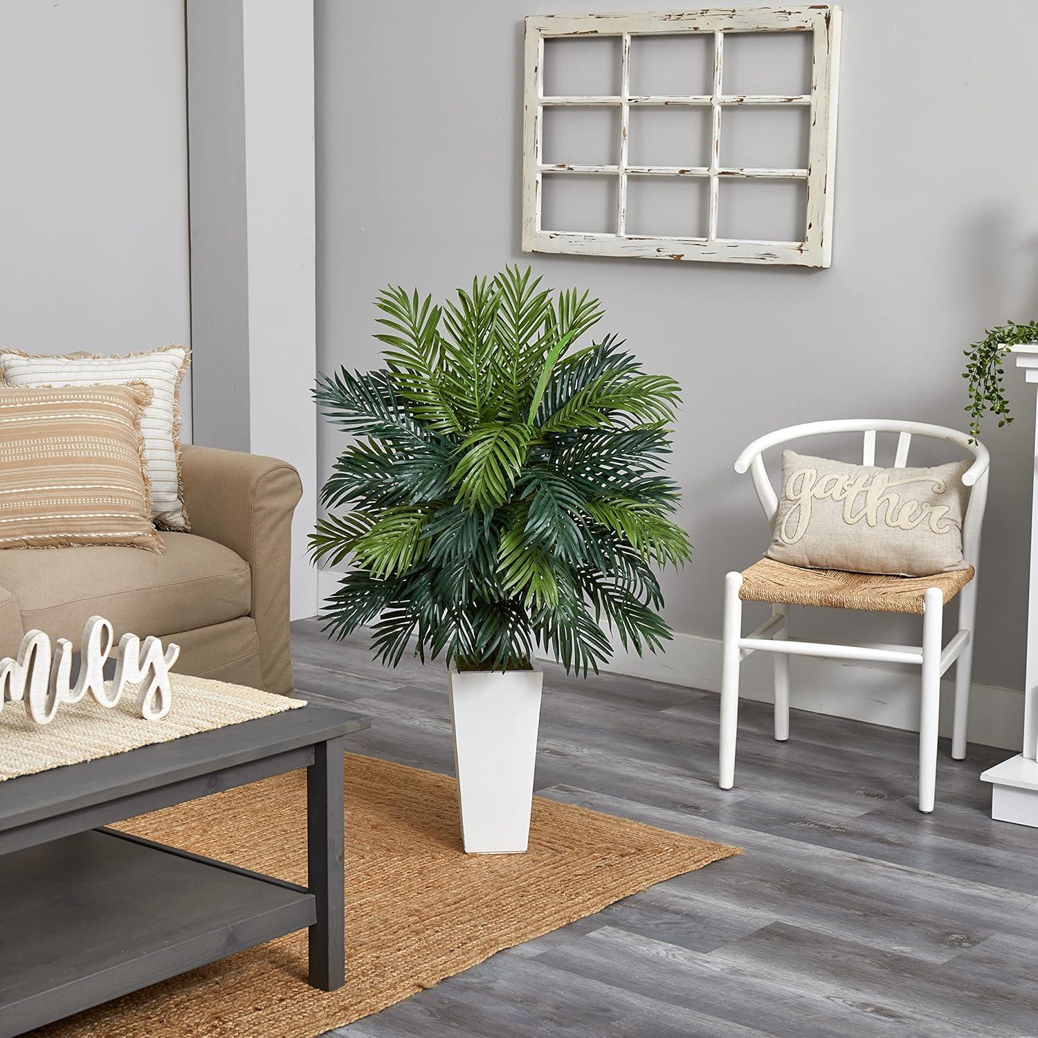 Nearly Natural Areca Palm Artificial Plant in White Tower Planter