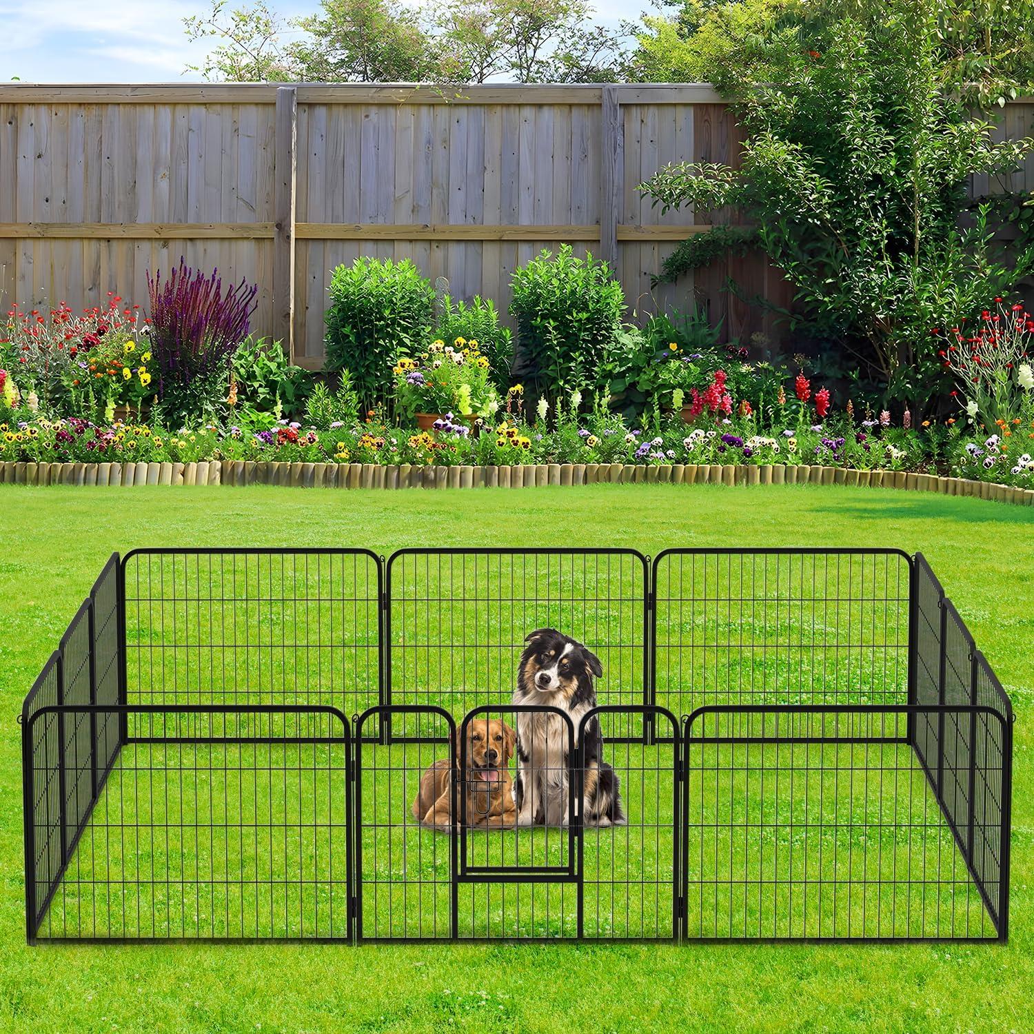 Dog Playpen Indoor 12 Panels Dog Pen For Small And Medium Dogs, Exercise Pen Pet Dog Fence With Doors Pet Puppy Playpen For RV Camping Yard, Black