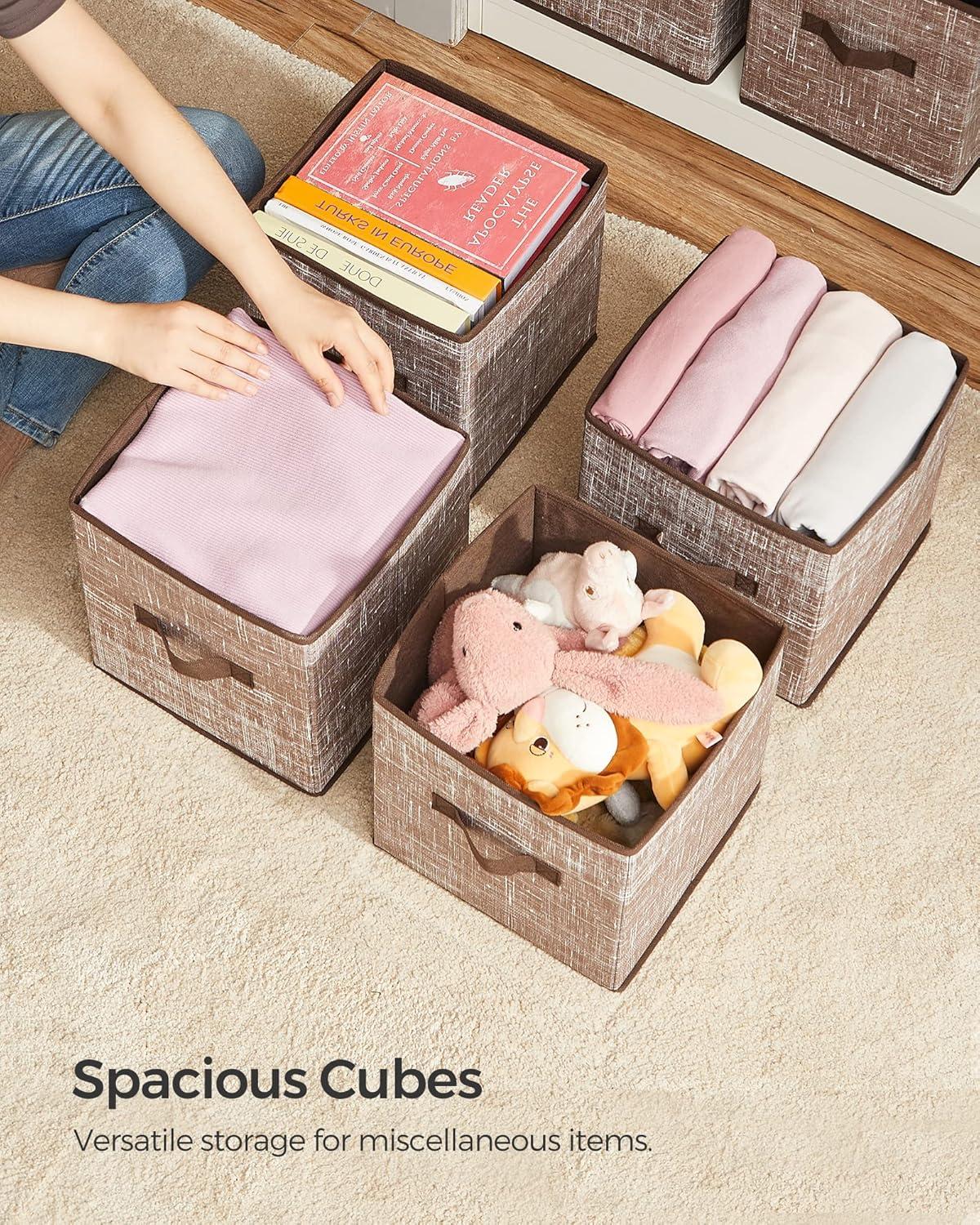 Walnut Fabric 11-Inch Foldable Storage Cubes with Handles, Set of 6