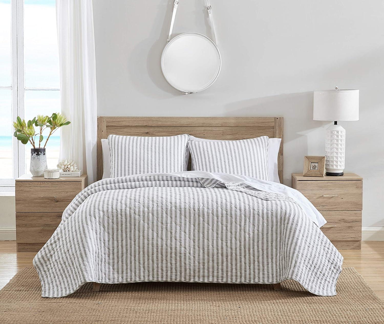 Twin Willow Way Ticking Stripe Quilt & Sham Set Gray - Stone Cottage: Cotton Twin Coverlet Set with Pillow Sham