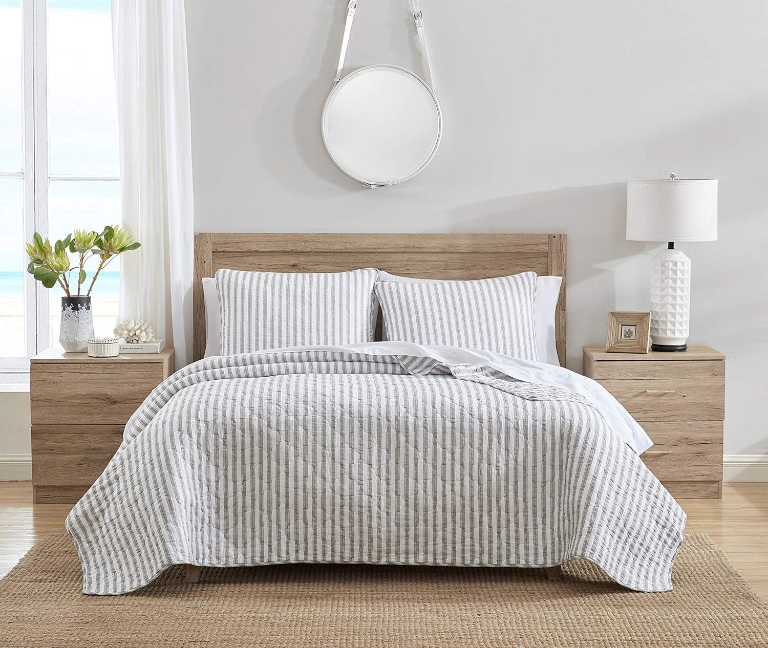 King Willow Way Ticking Stripe Quilt & Sham Set Gray - Stone Cottage