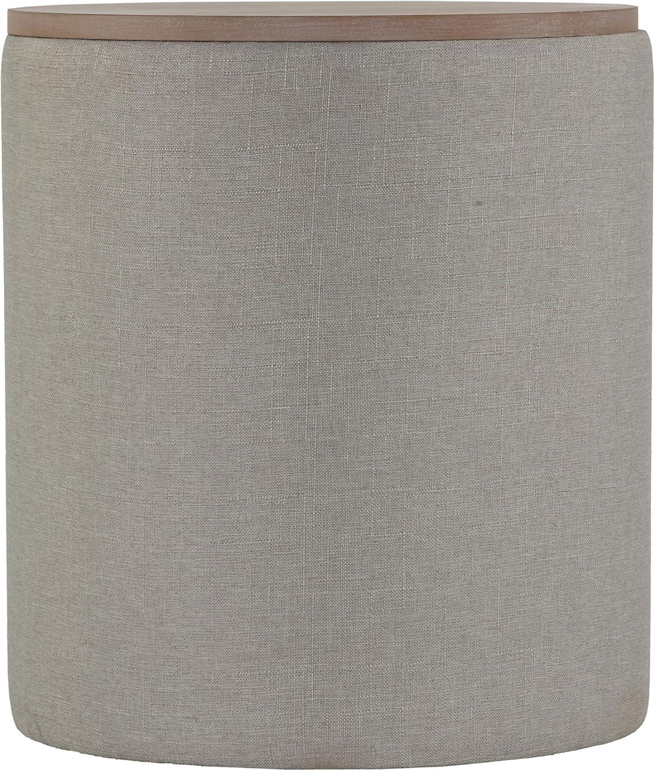 Cortesi Home Vancouver Round Storage Ottoman with Wood Top