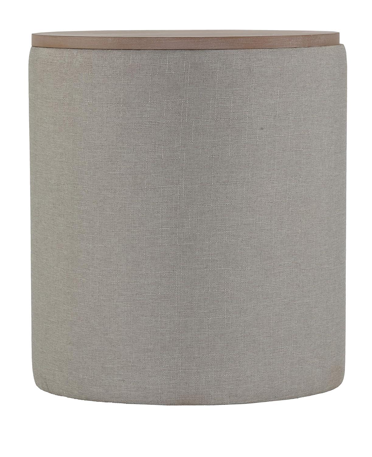 Cortesi Home Vancouver Round Storage Ottoman with Wood Top