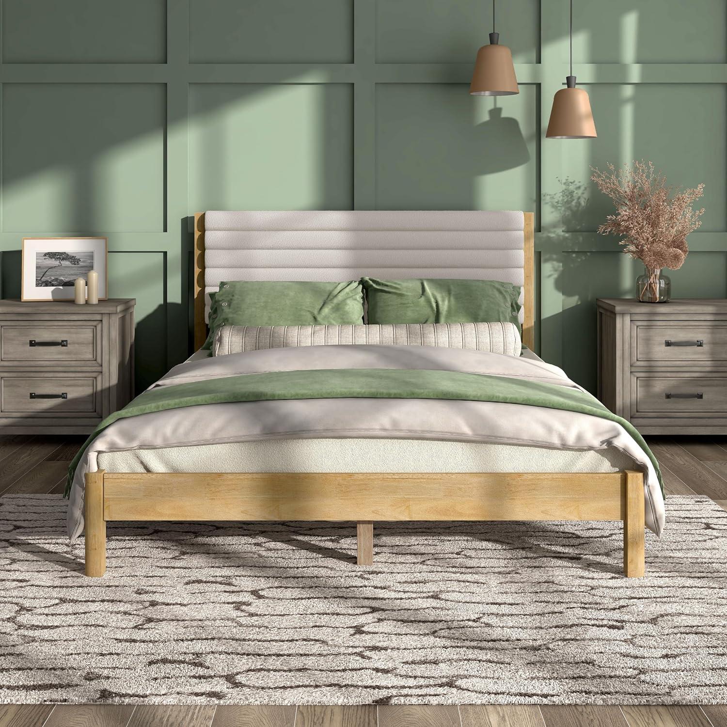 HOMES: Inside + Out Queen Belna Platform Bed with Boucle Upholstery Natural