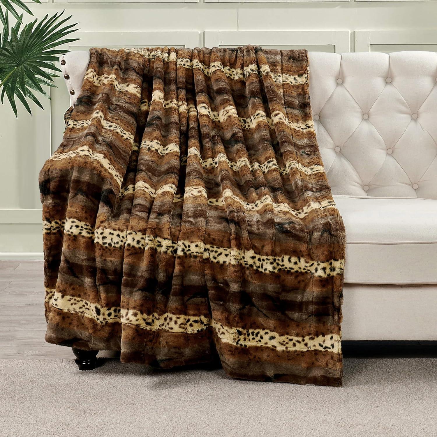 Home Soft Things Animal Double Sided Faux Fur Throw - Brushed Leopard - 50" x 60"