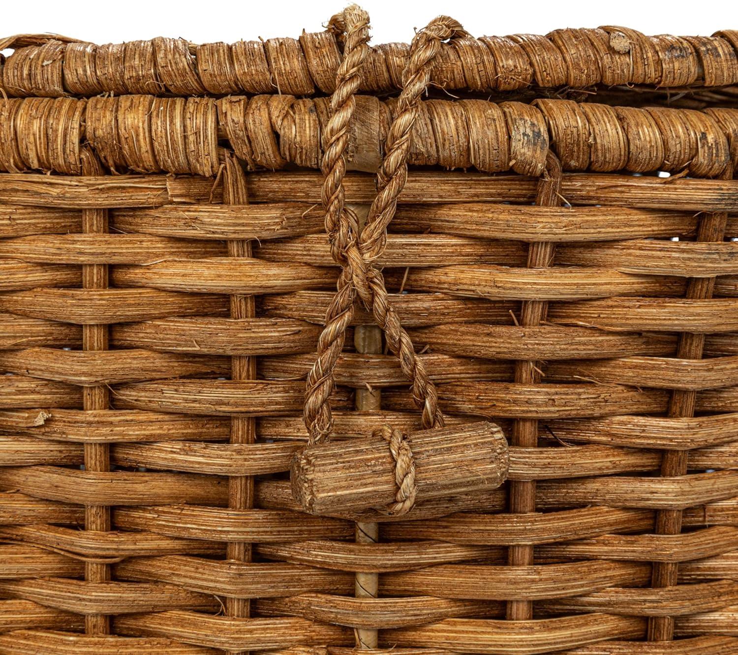 Creative Co-Op Oval Rattan Wicker Picnic Basket with Open Side Compartment, Natural