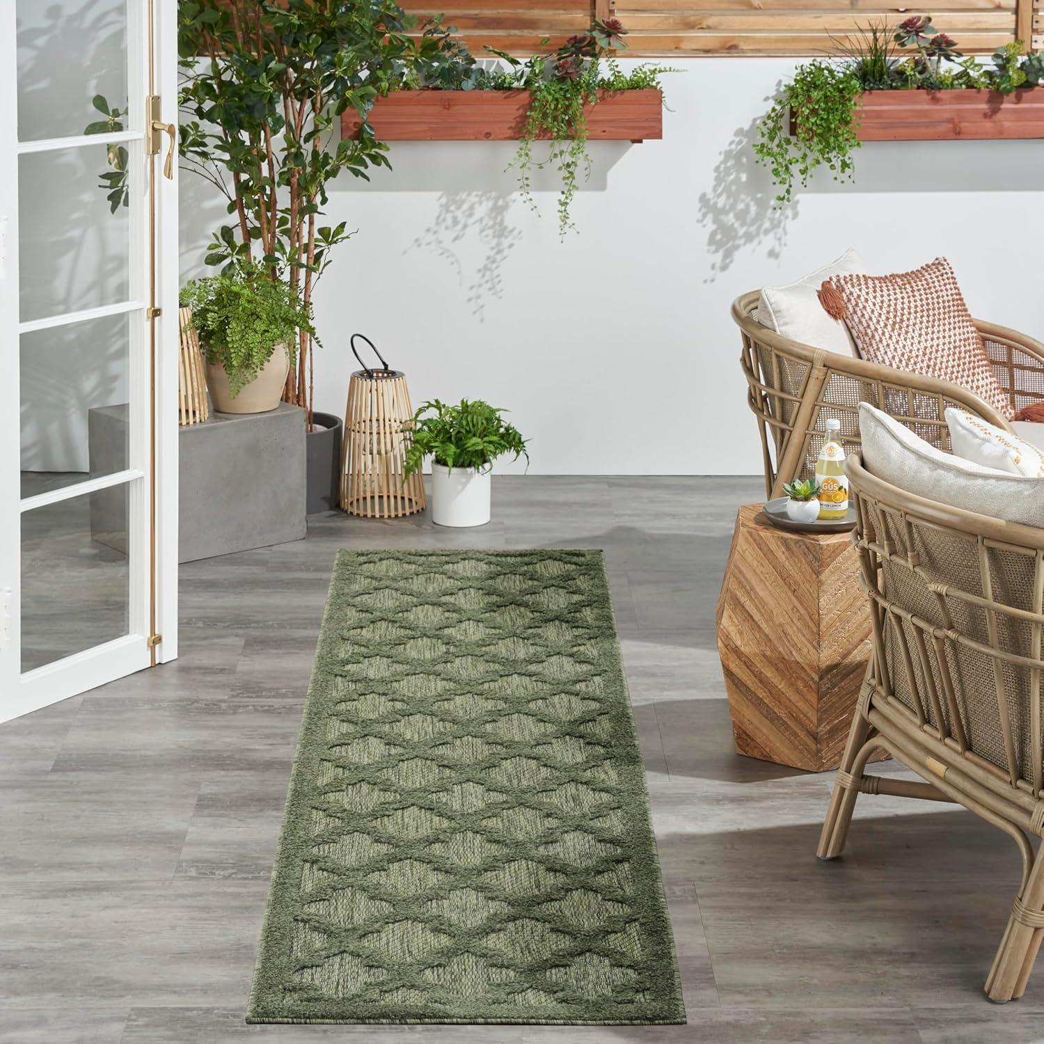 Easy Care Green 2 ft. x 8 ft. Trellis Contemporary Runner Area Rug