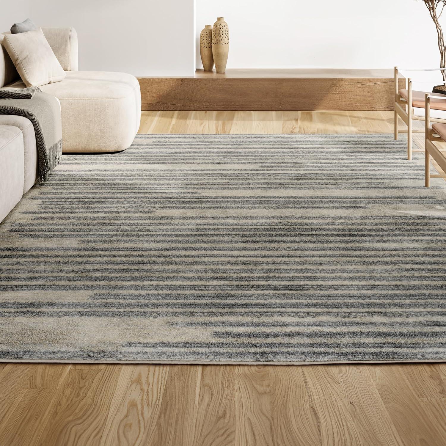 JONATHAN Y Khalil Modern Berber Stripe Cream/Gray 8 ft. x 10 ft. Area Rug