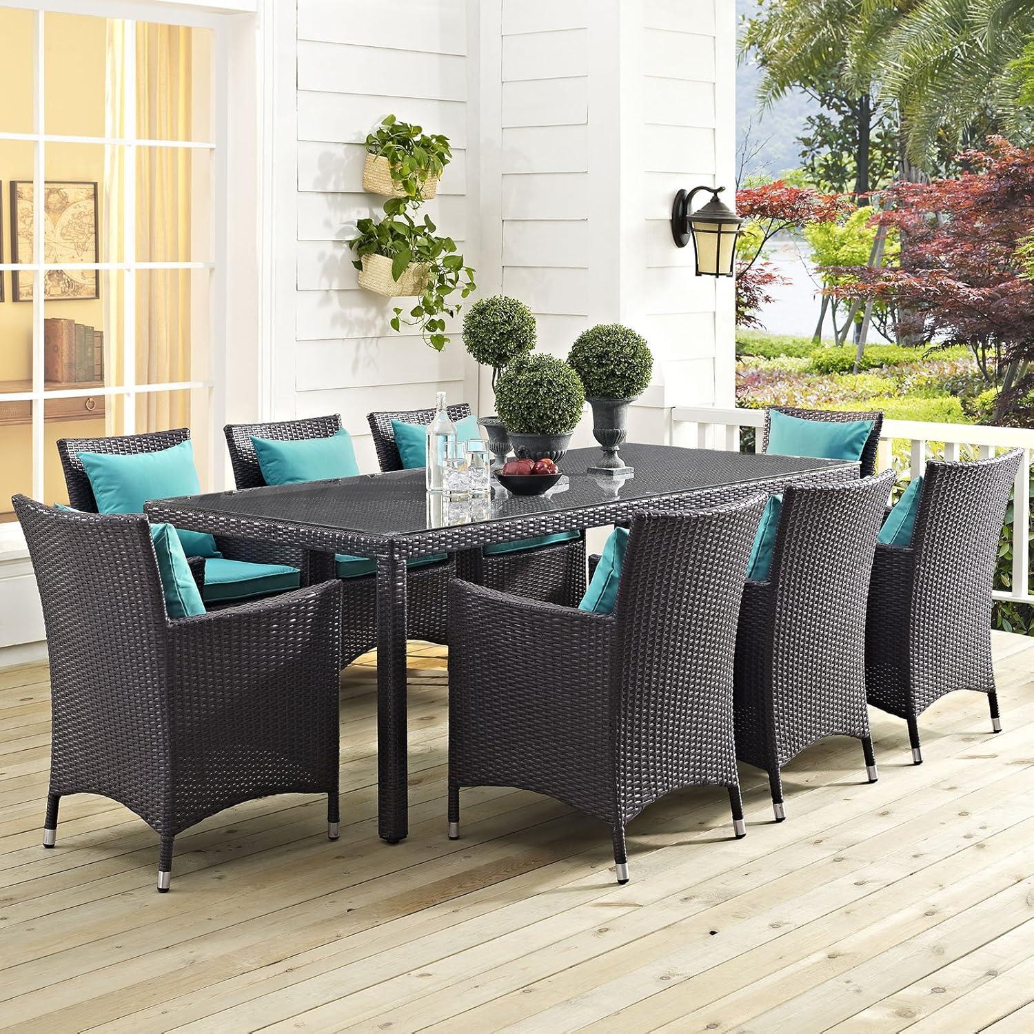 Modway Convene Wicker Rattan Outdoor Patio 114" Rectangular Dining Table in Espresso