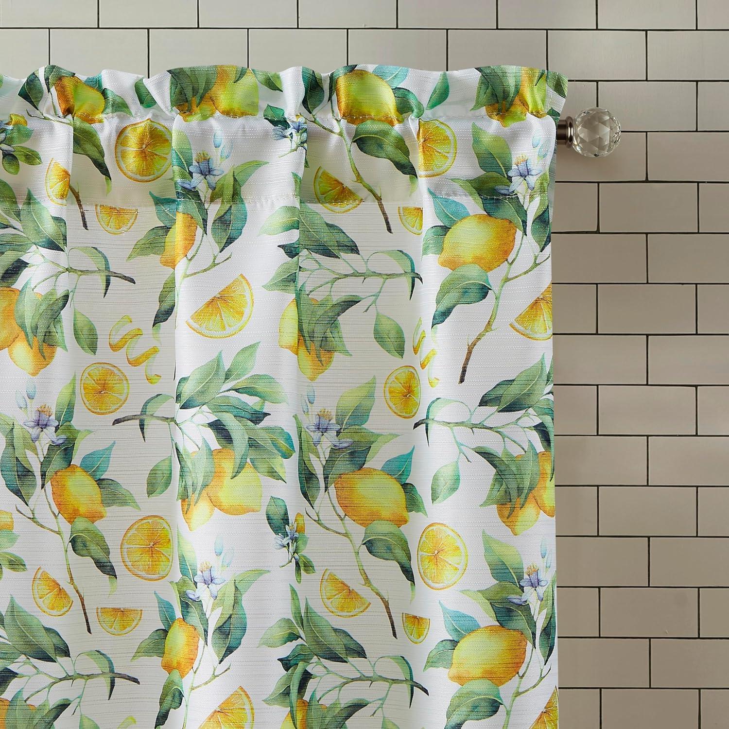 RT Designer's Collection Tribeca Lemons Printed 3 Pieces Kitchen Curtain Set Includes 1 Valance 52" x 18" and 2 Tiers 26" x 36" Each Multi Color