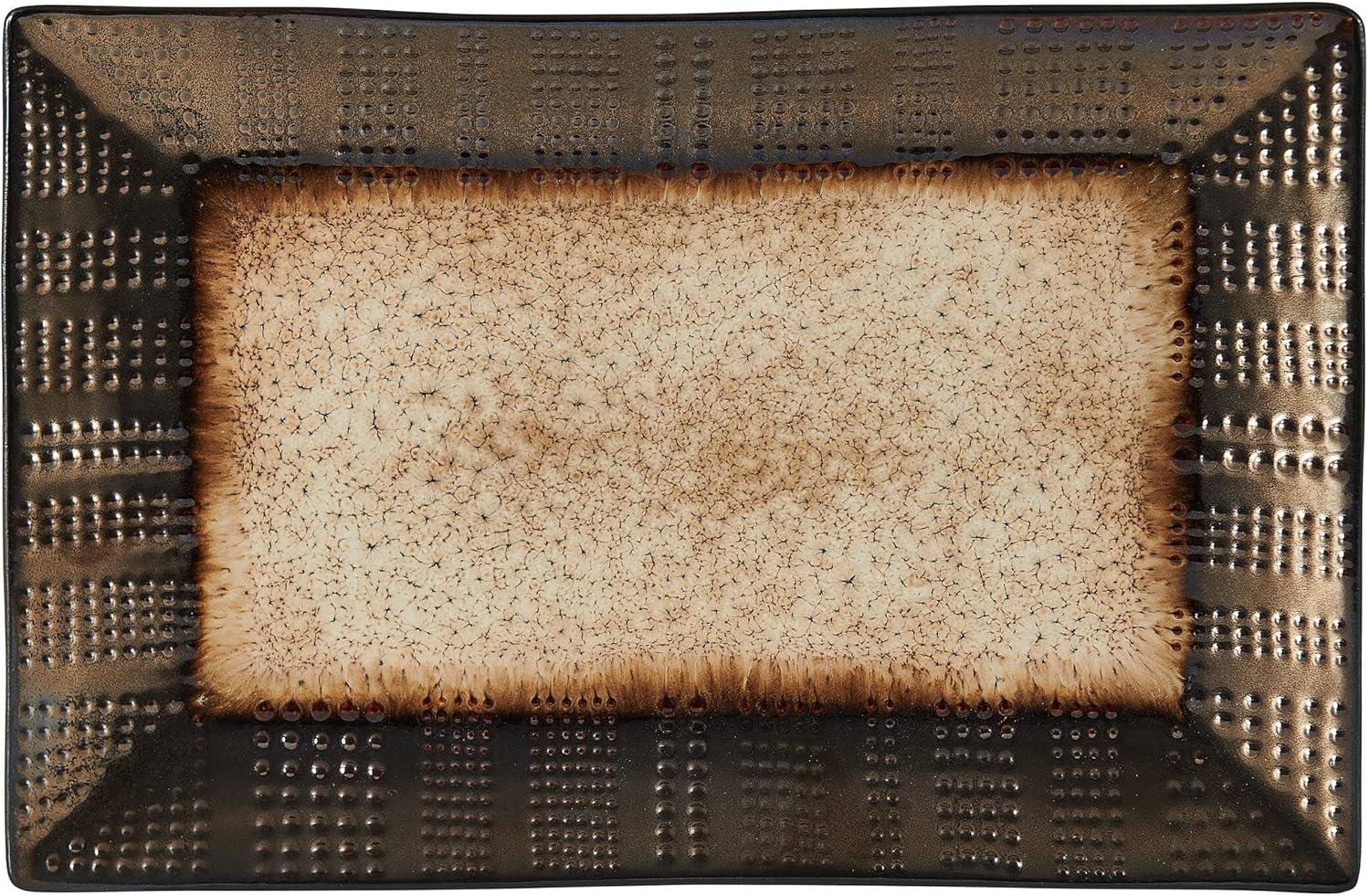 Verona Earth Tones Ceramic Rectangular Platter, 13.75 Inch