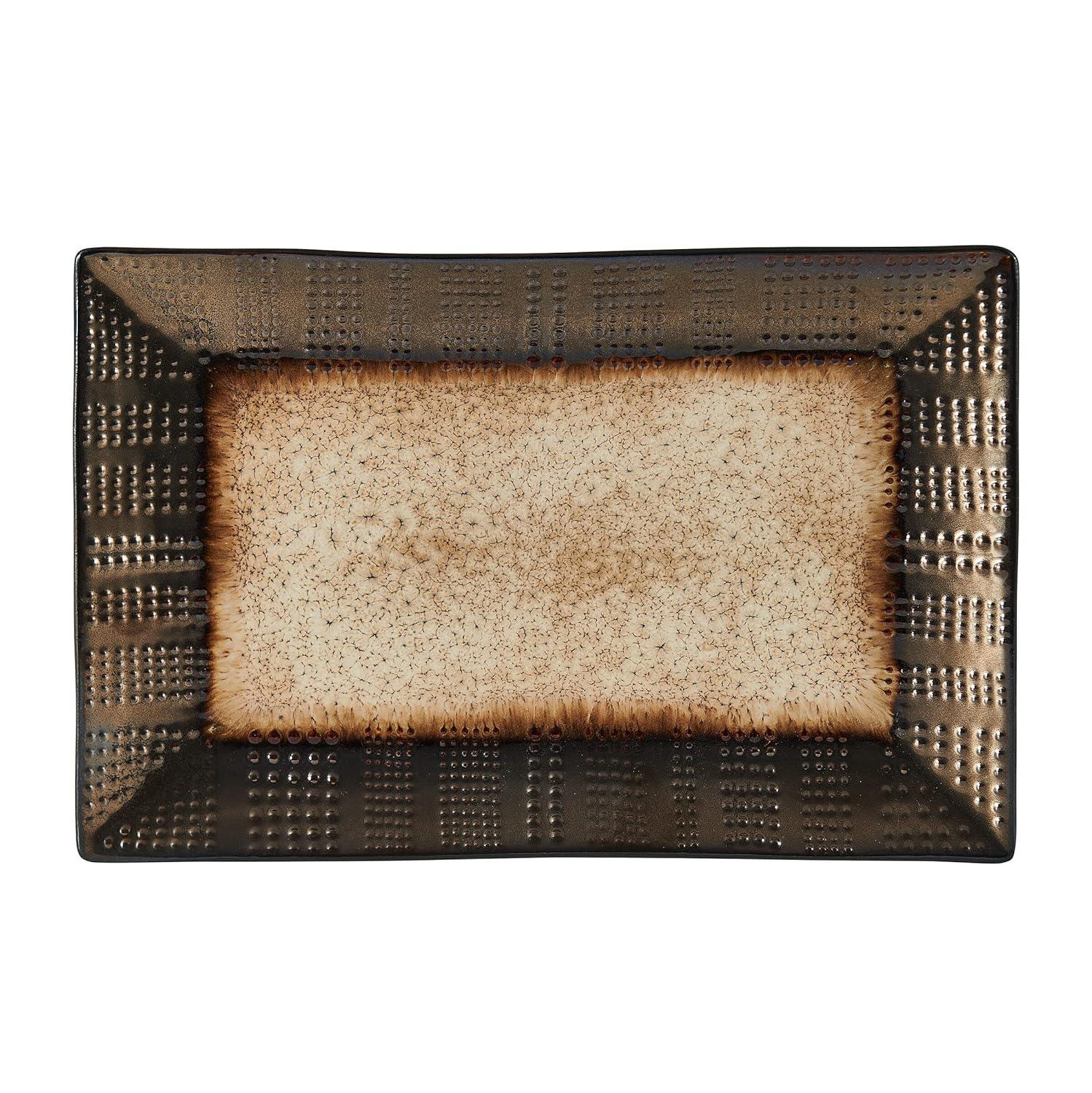 Verona Earth Tones Ceramic Rectangular Platter, 13.75 Inch