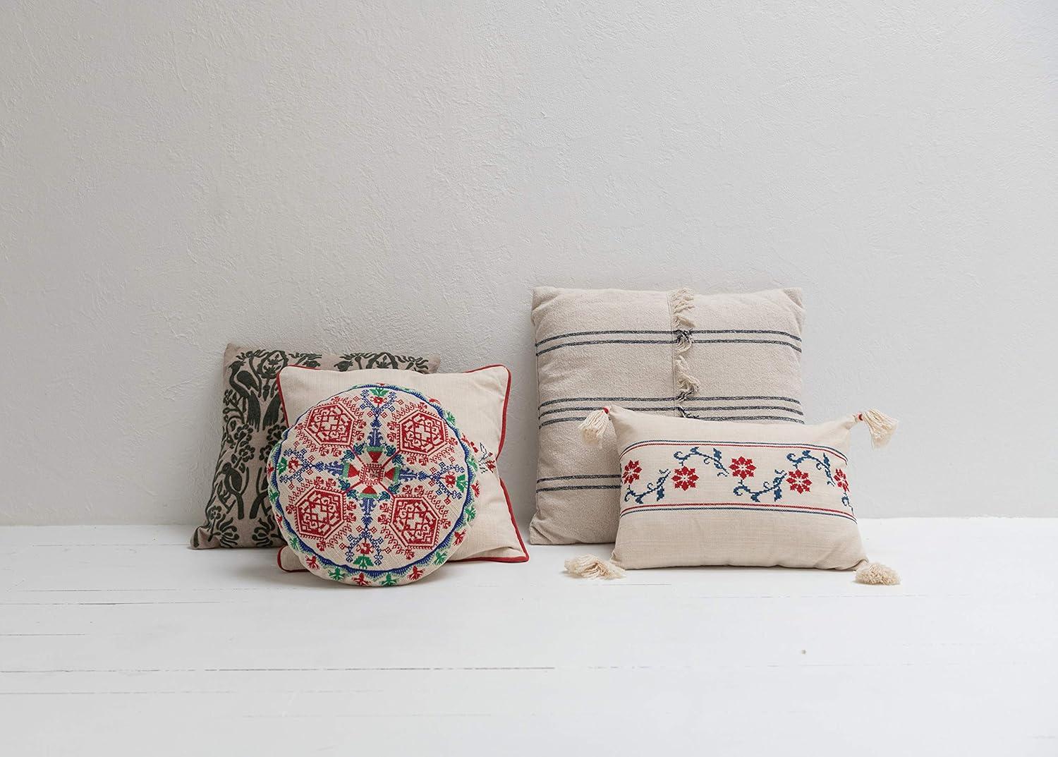 Creative Co-Op Embroidered Cotton Throw Pillow