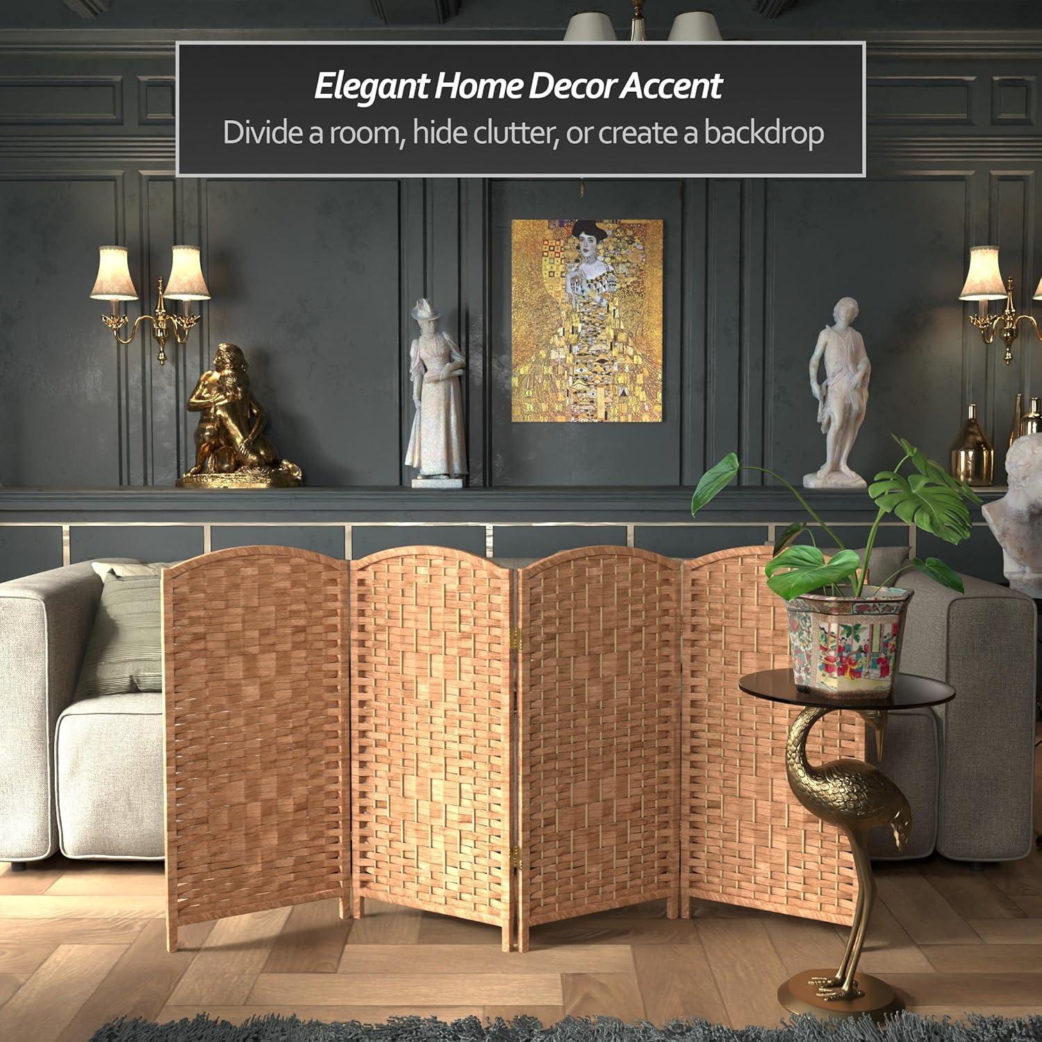 Pantalla Plegable de Fibra de Tejido de Diamante Corto de 3 Pies - Natural - 4 Paneles