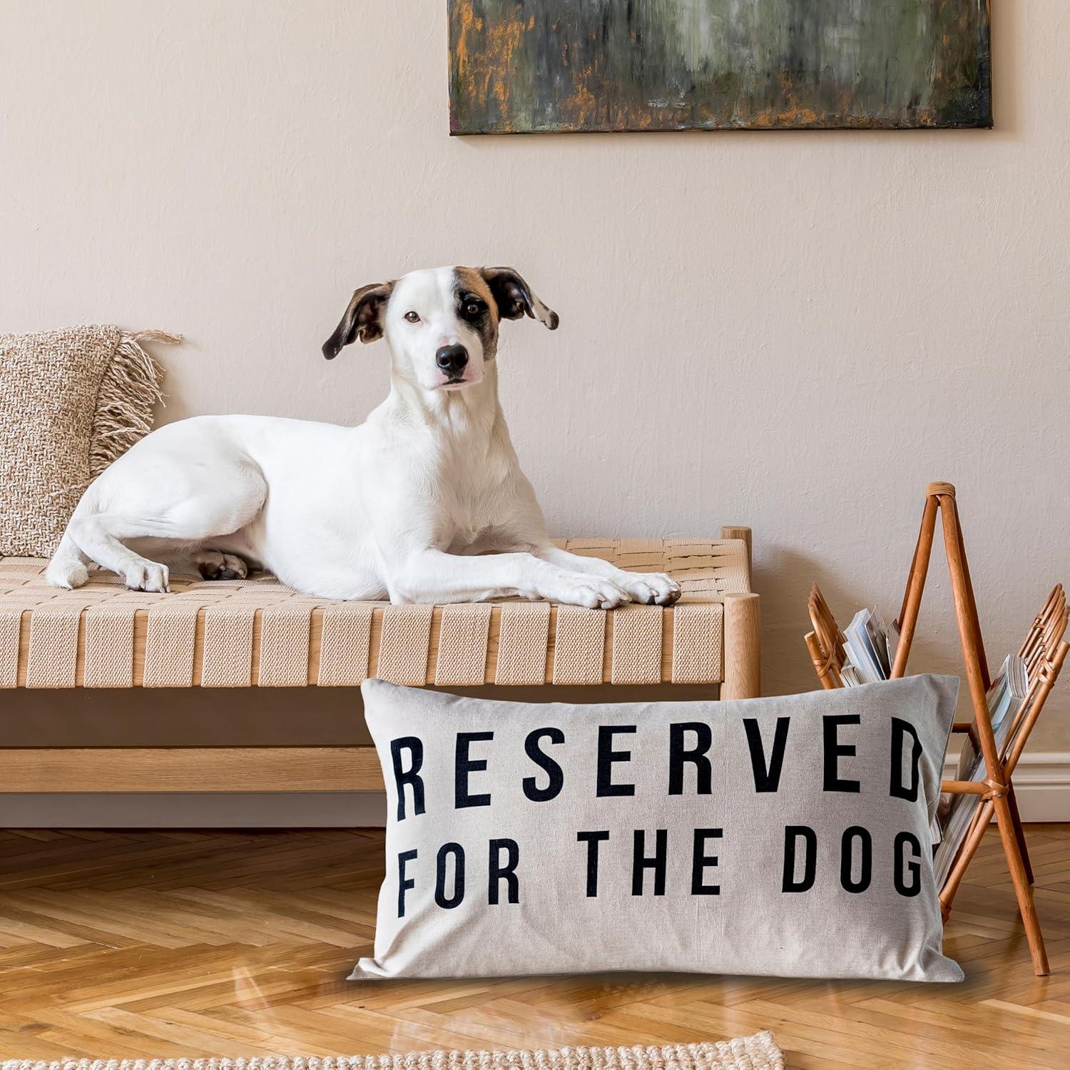 Creative Co-Op Cotton Lumbar Pillow with "Reserved For The Dog" Design, Natural and Black