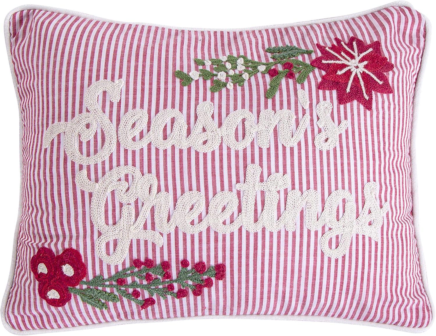 Villa Lugano Sleigh Bells by Levtex Home - Decorative Pillow (14x18in.) - Season's Greetings - Red, White, Green