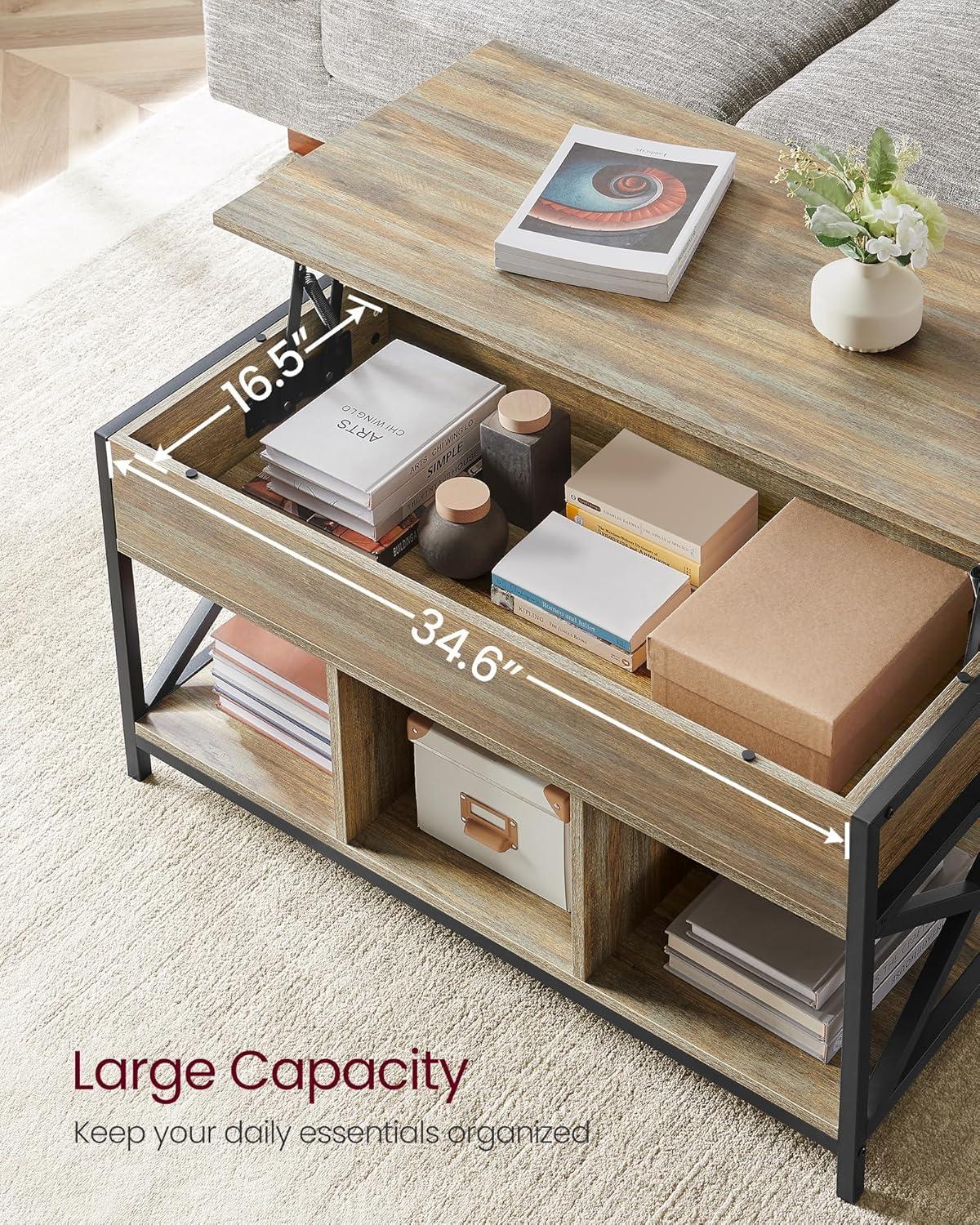 VASAGLE Lift Top Coffee Table, Lift Coffee Table with Storage Shelf, Hidden Compartments and Lifting Top, for Living Room, Office, 19.7 x 39.4 x (19.3-24.4) Inches, Oak with Blue Grains ULCT202B60
