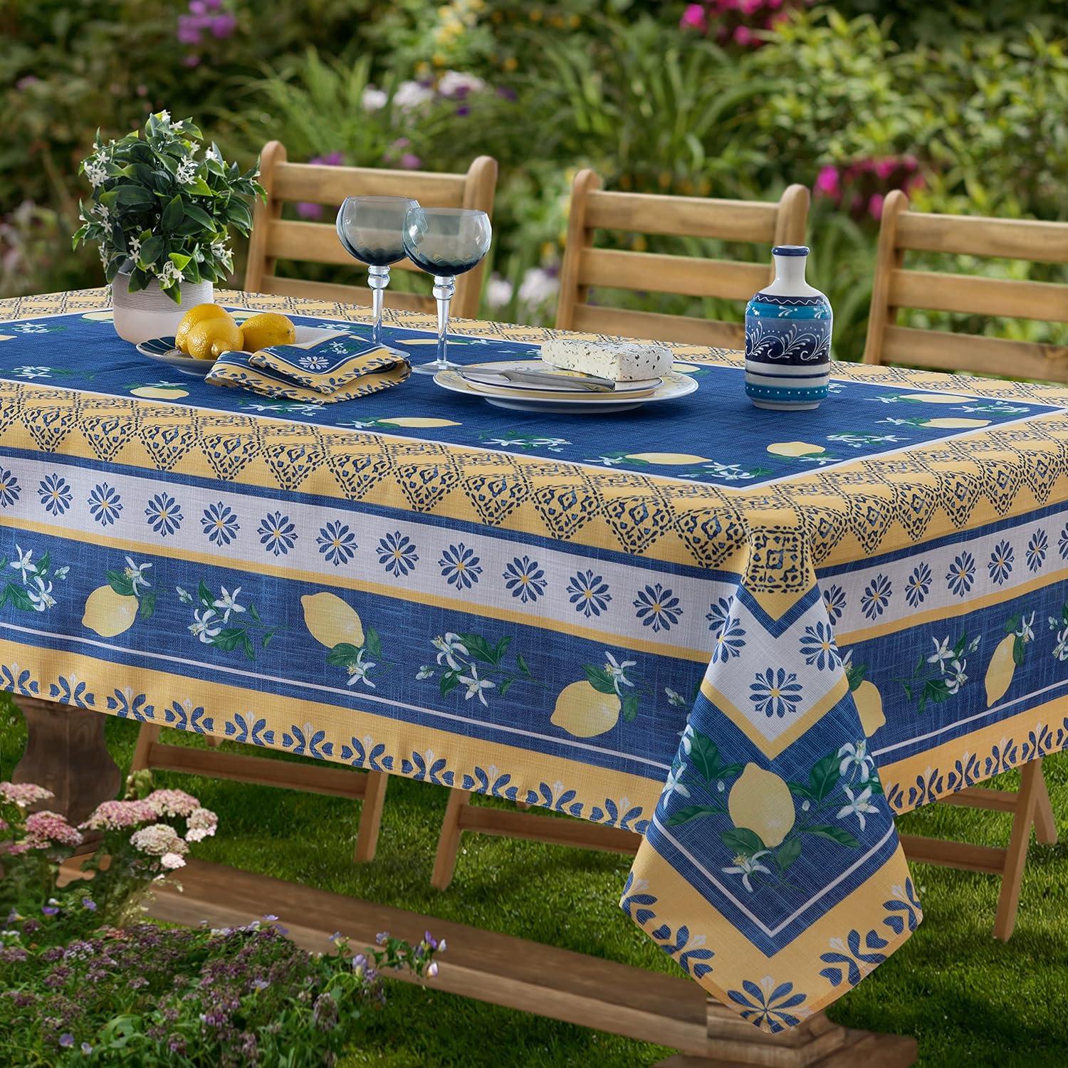 Provence Blue Lemon Polyester Table Runner, 70 Inch