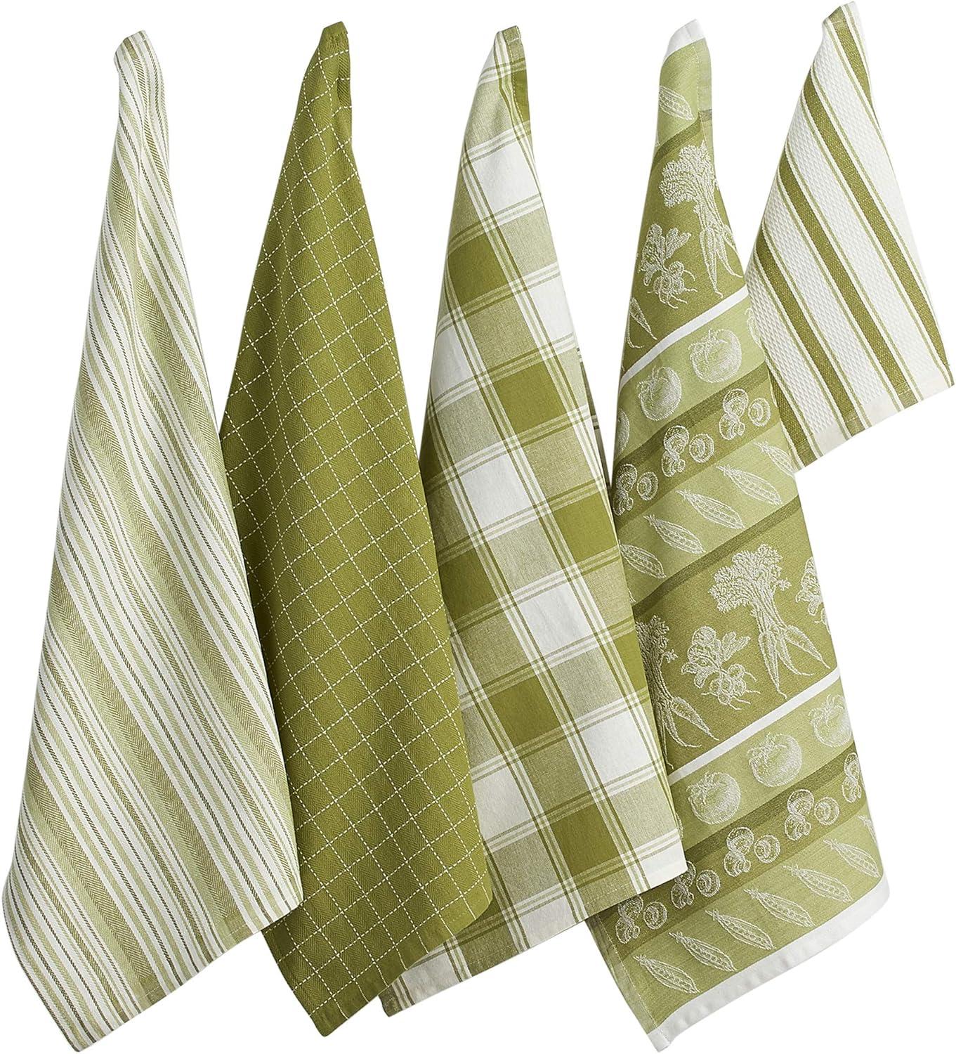 Parsley Green Cotton Kitchen Dishtowel Set of 5