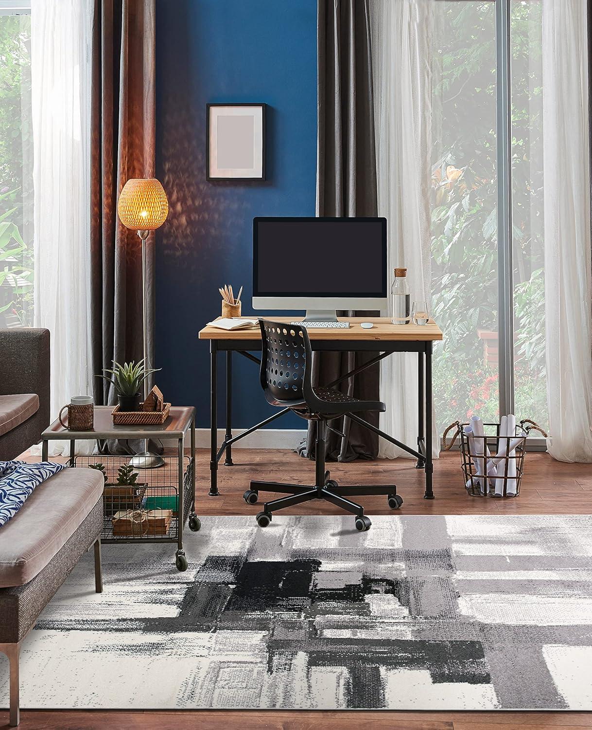 World Rug Gallery Contemporary Modern Abstract Black 5' x 7' Area Rug:  Stain-Resistant,  Pet Friendly,  Low Pile,  Indoor Use