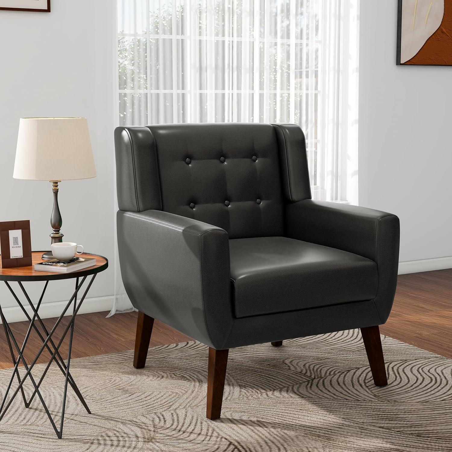 UIXE Beige Accent Chair Set of 2, Linen Fabric Armchair for Living Room, Modern Arm Chairs