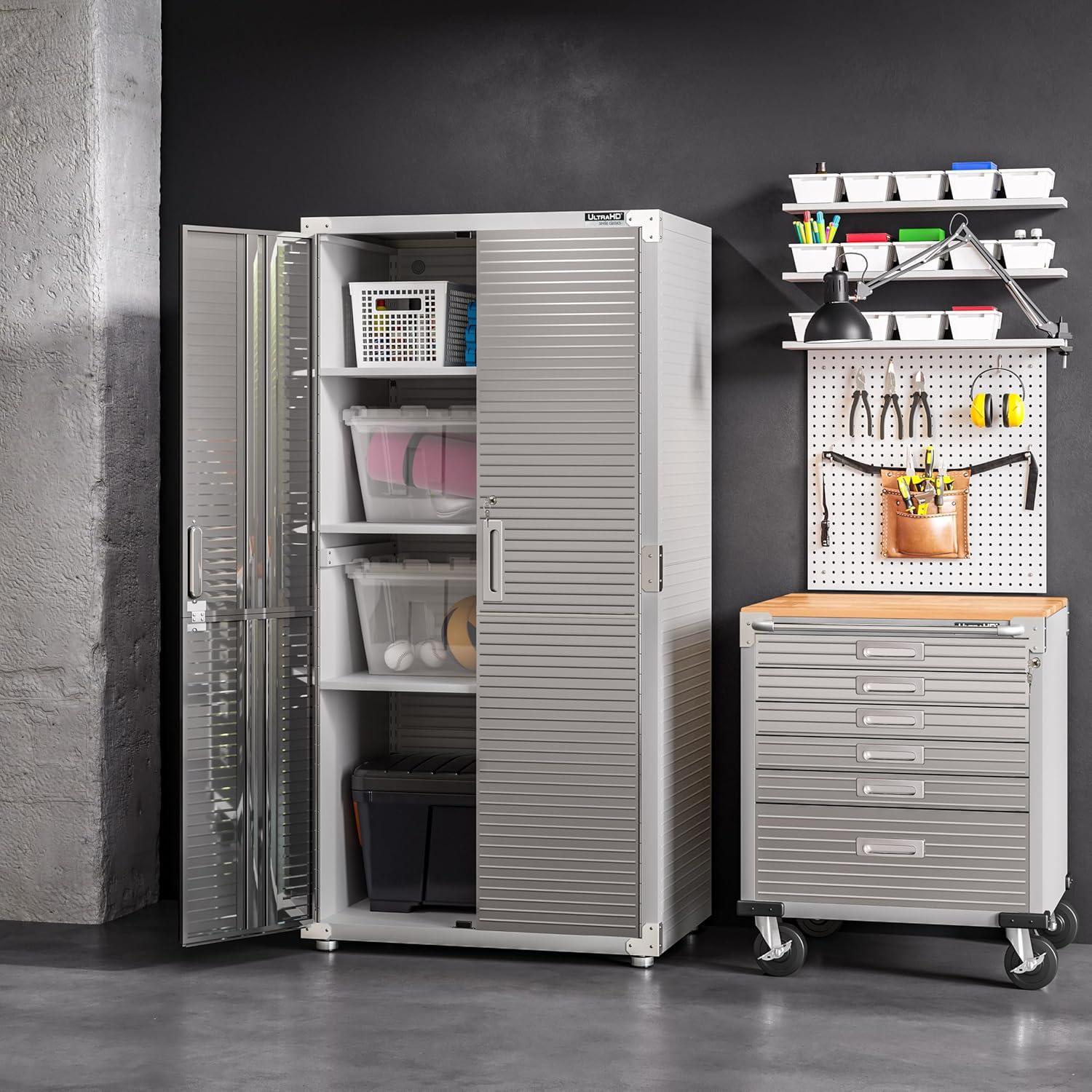 Seville Classics UltraHD Steel 2-Door Lockable Garage Storage Cabinet, 36 x 24 x 72, Granite Gray
