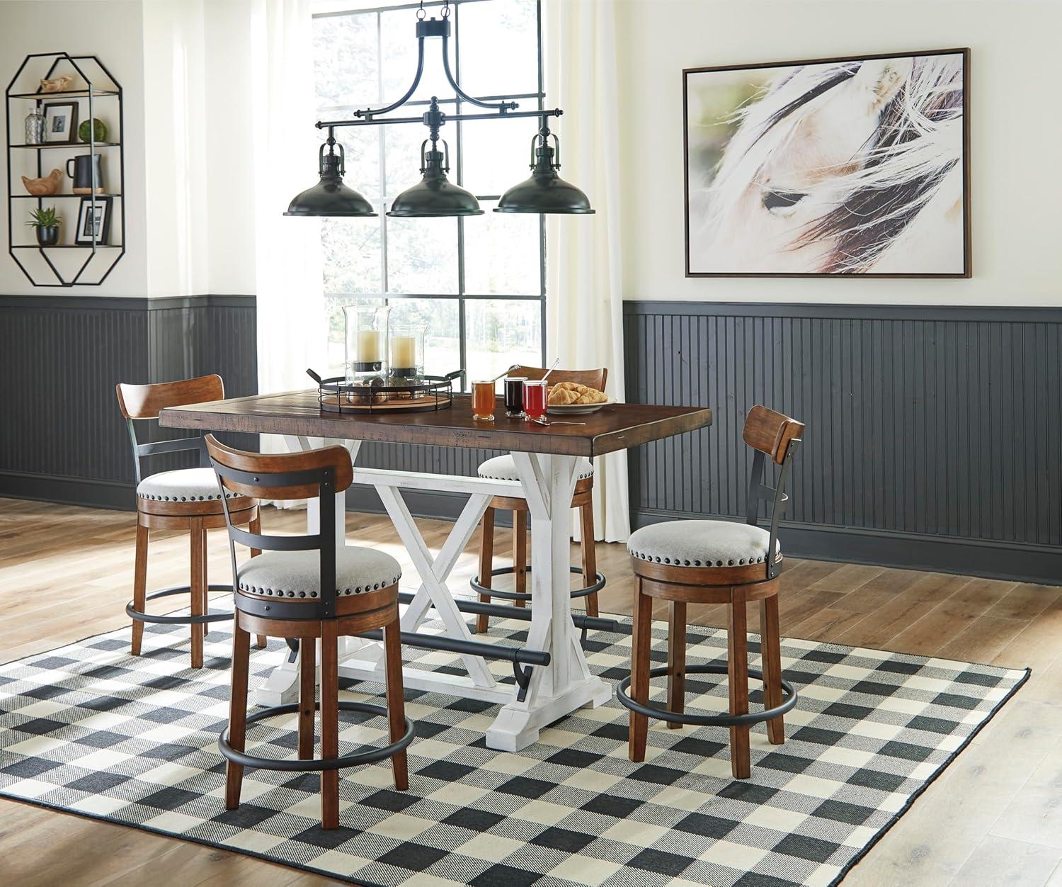 Signature Design by Ashley Valebeck Upholstered Swivel Counter Height Barstool Brown: Polyester, Wood Frame, Fixed Height
