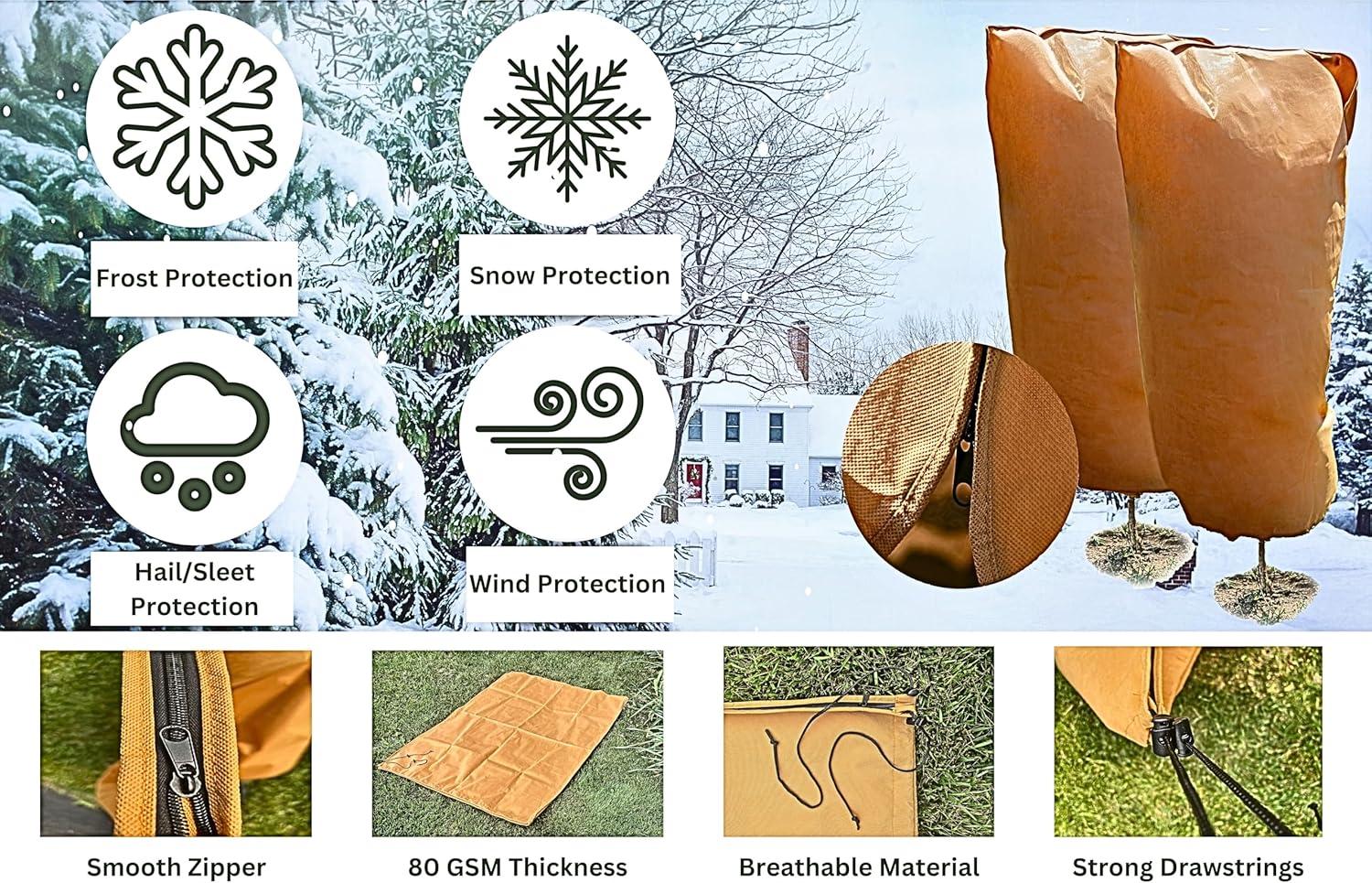 Brown Polypropylene Frost Protection Plant Covers with Drawstring and Zipper, 48" x 72"