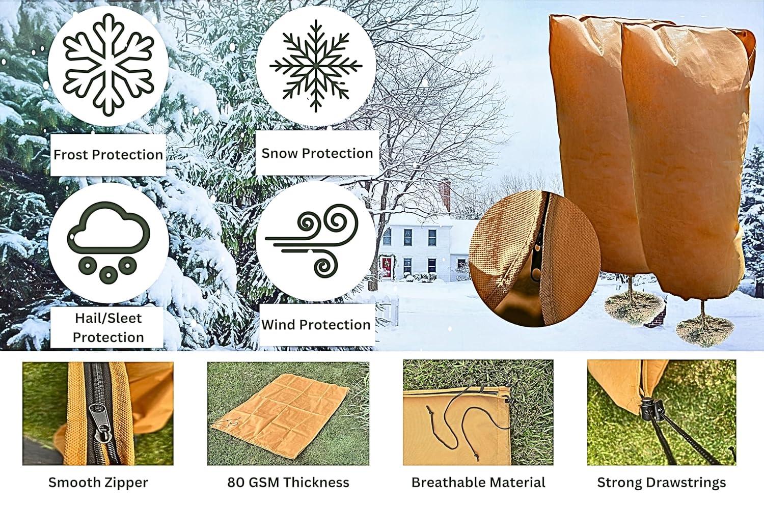 Brown Polypropylene Frost Protection Plant Covers with Drawstring and Zipper, 48" x 72"