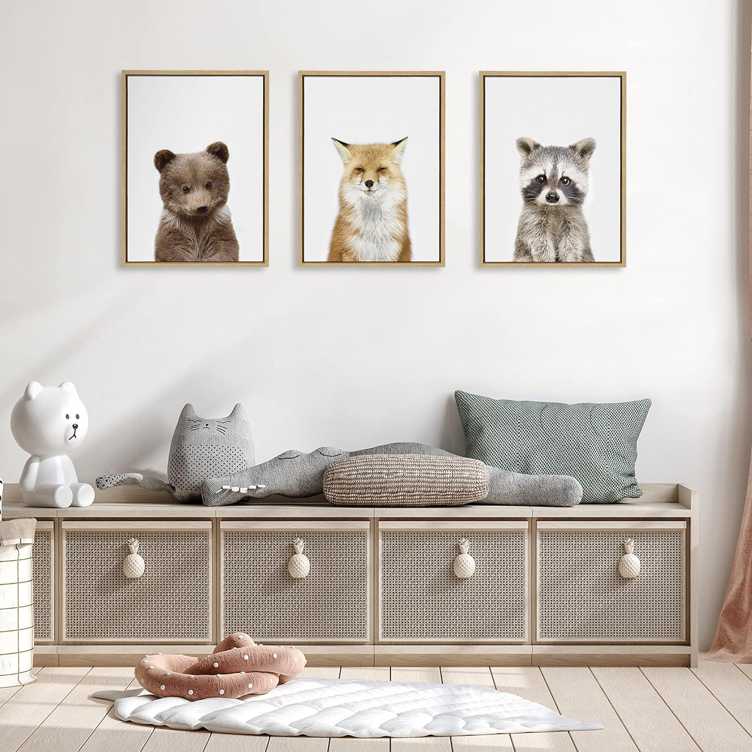 Kate and Laurel Sylvie Studio Bear, Studio Fox and Studio Raccoon Framed Canvas by Amy Peterson Art Studio