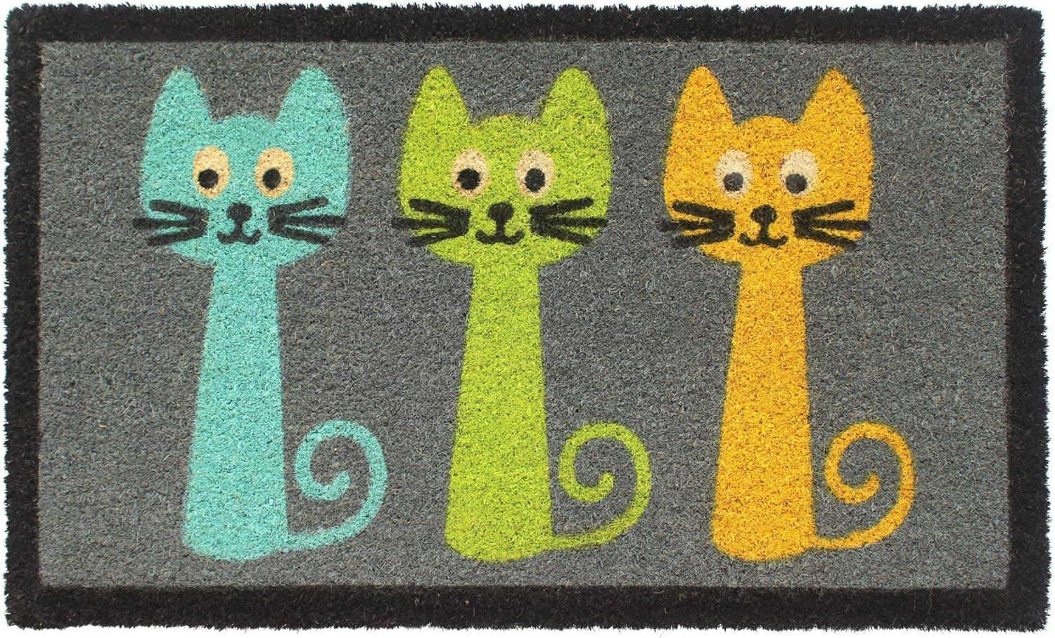 RugSmith Machine Tufted Three Cats Indoor and Outdoor Coir Doormat, 18" x 30"