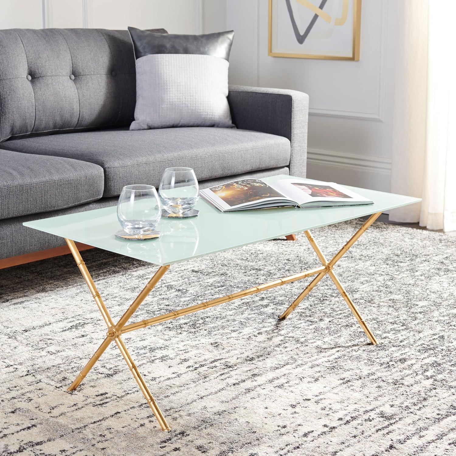 Brogen Coffee Table - Gold/White Glass - Safavieh