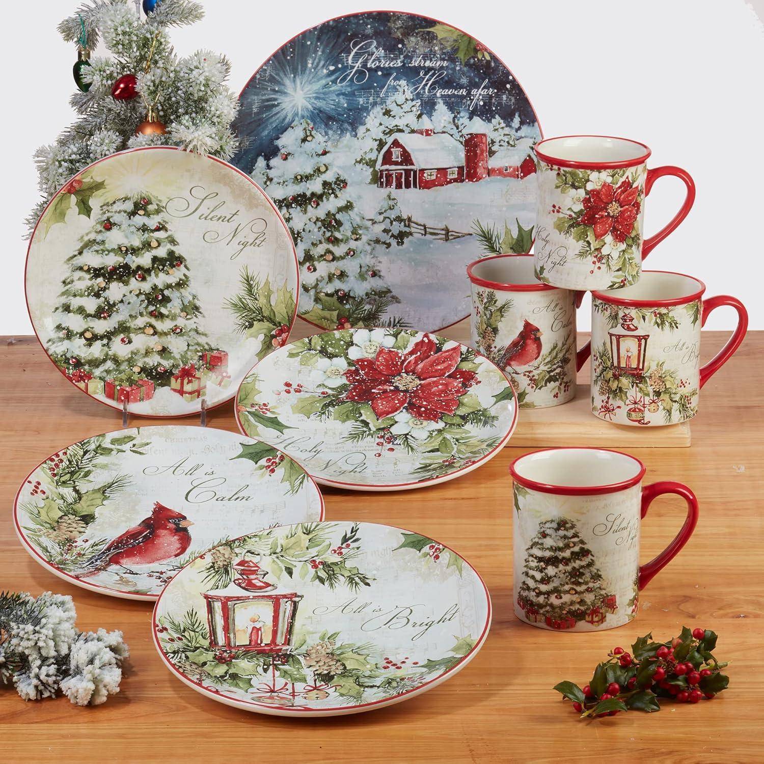 Silent Night 16-Piece Multicolor Ceramic Holiday Dinnerware Set