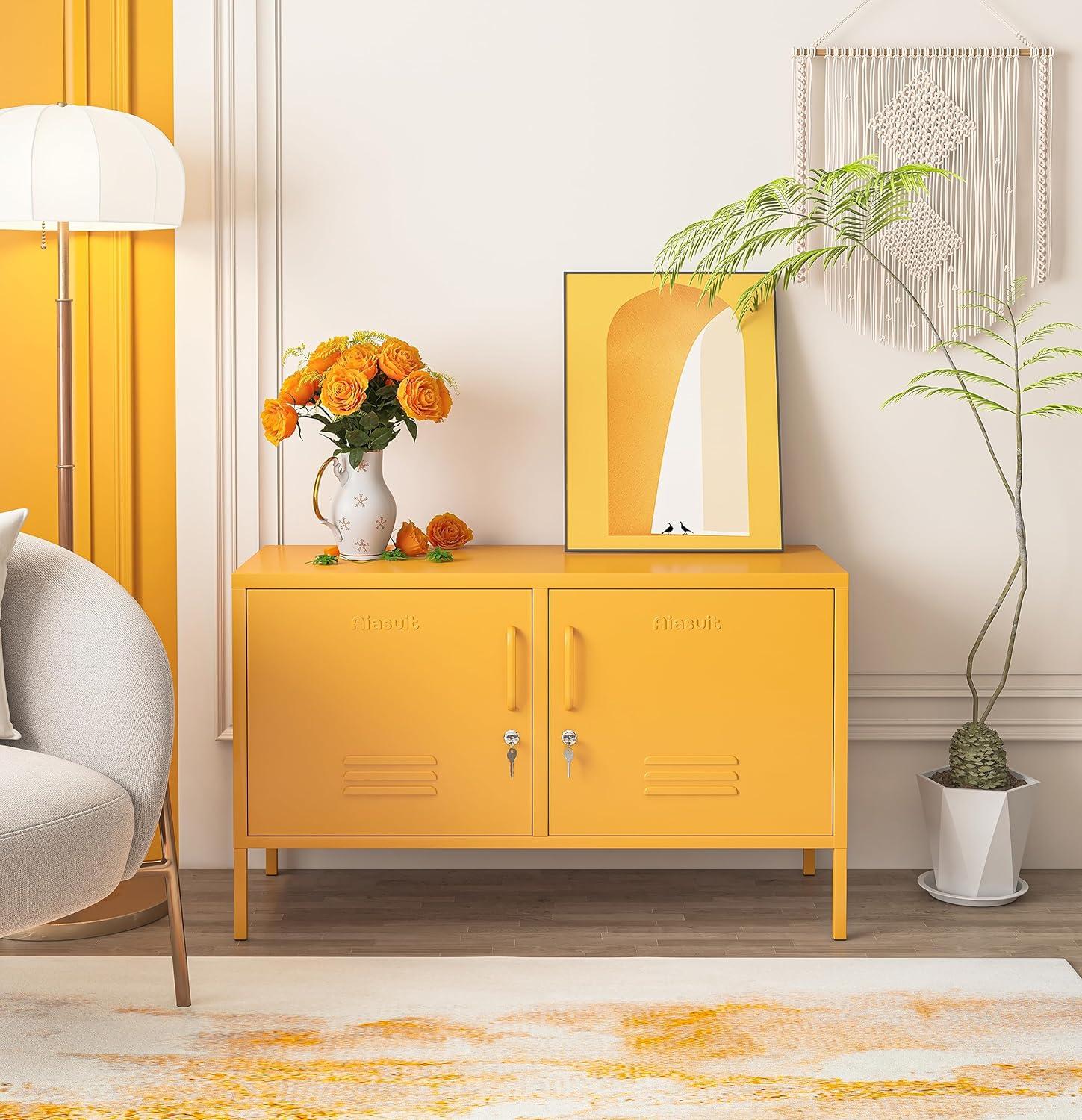 2 Doors Metal Storage Cabinet Multifunction lockers Modern TV Stand Large Space Adjustable Bedroom Locker Red Size: 23.62”H x 39.37”W x 14.96”D