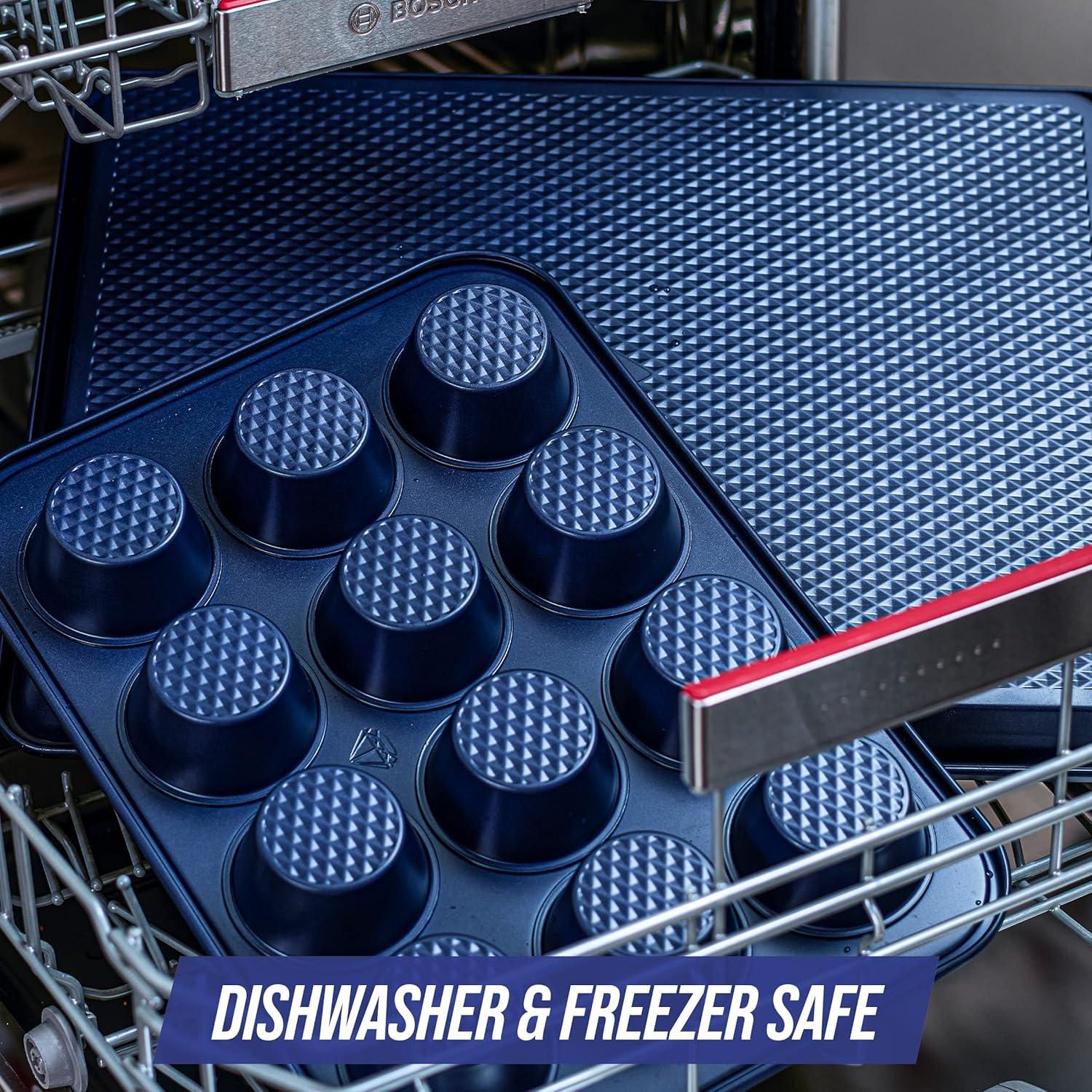 Blue Diamond Bakeware Diamond Infused Ceramic Nonstick, 3 Piece Half Cookie Sheet Baking Pan Set, Dishwasher Safe and Freezer Safe, PFAS-Free, Blue