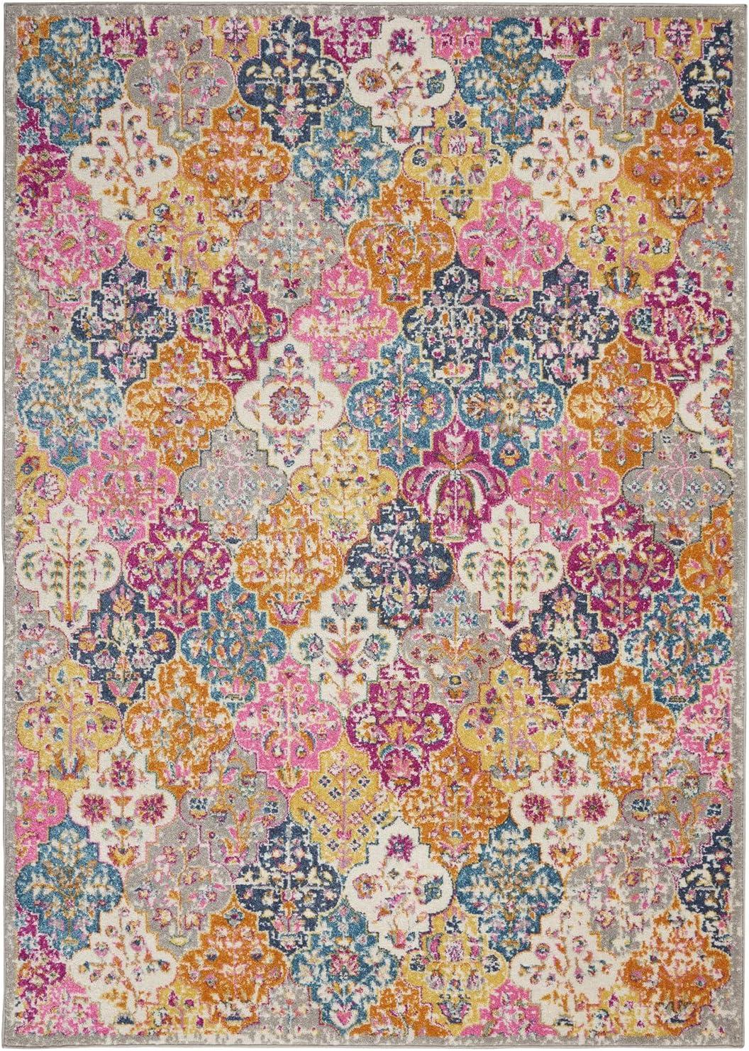 Floral Bliss Blue and Pink 8' x 10' Easy-Care Synthetic Area Rug